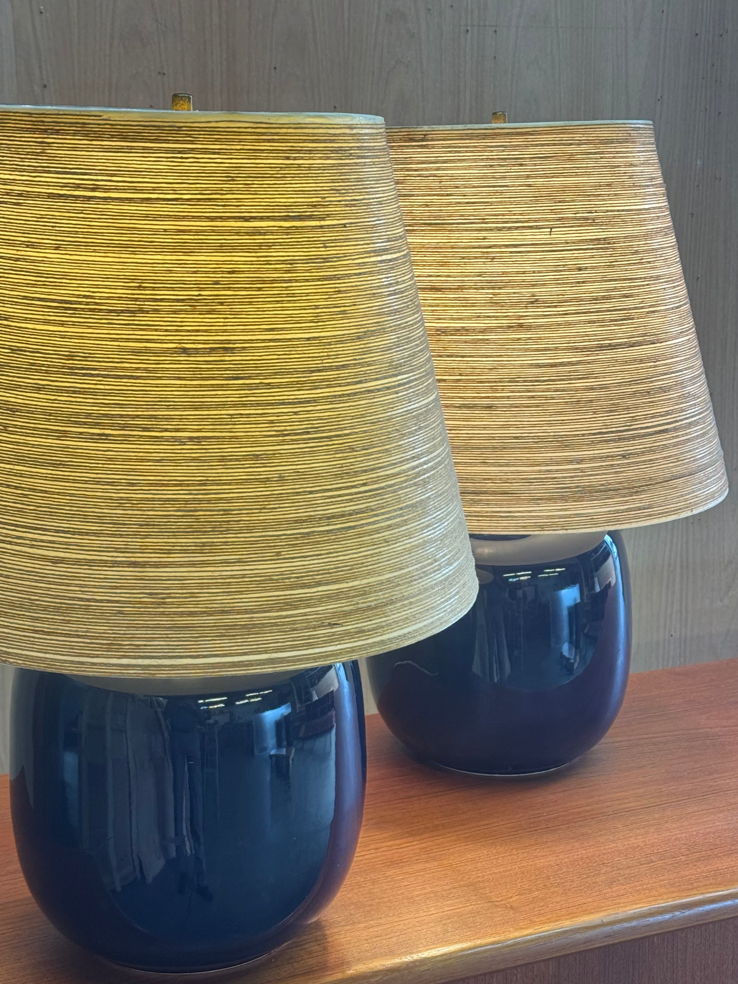 1960s Table Lamp by Lotte & Gunnar Bostlund in blue ceramic and original fiberglass shade
