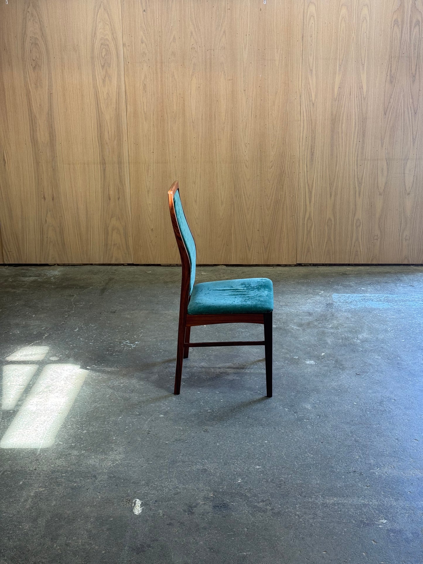 1960s Set of 6 Dining Chairs by Niels Koefoed for Koefoed Hornslet in rosewood and green velvet