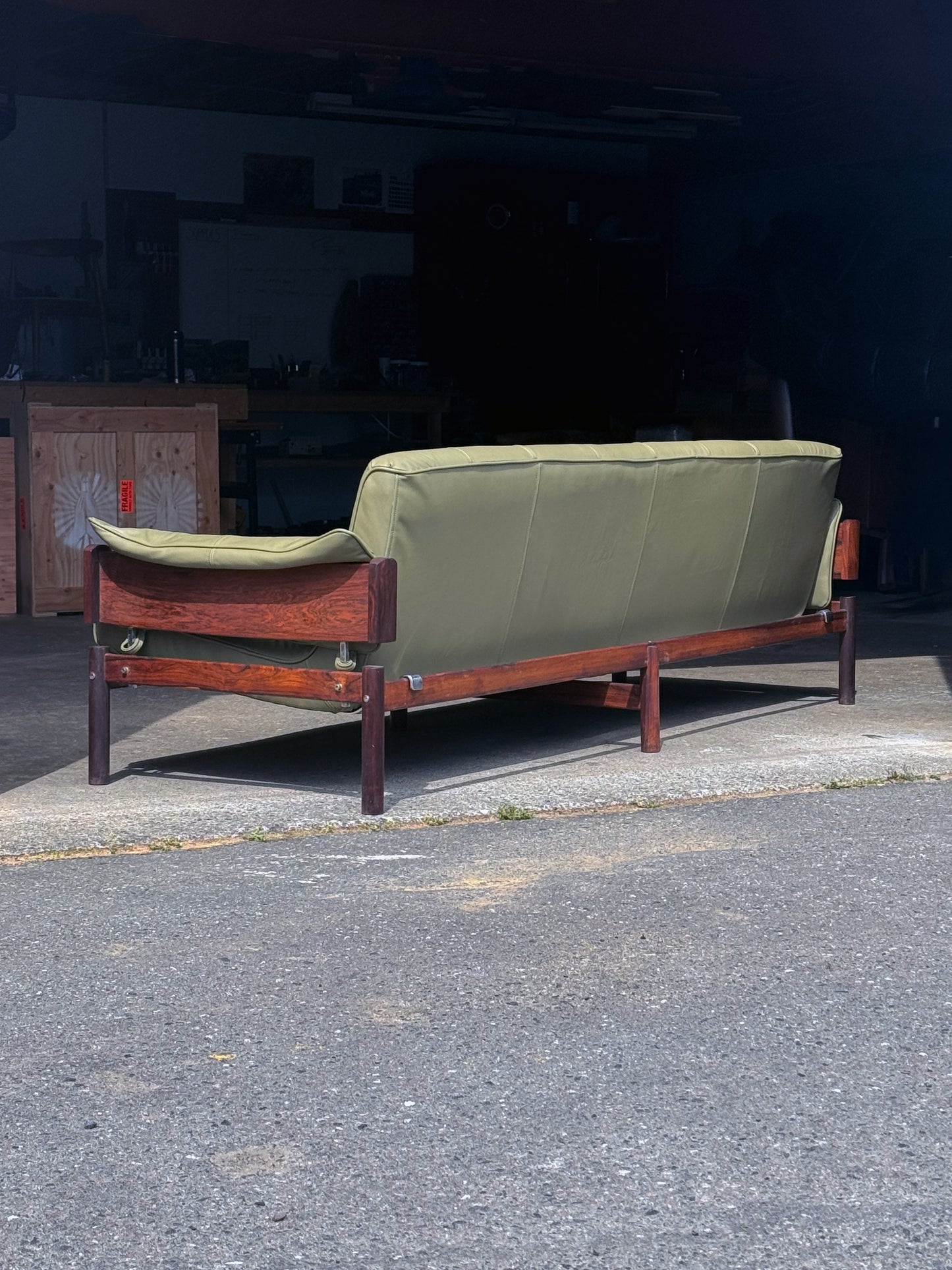 1960s MP-13 Sofa by Percival Lafer in green leather and Brazilian rosewood