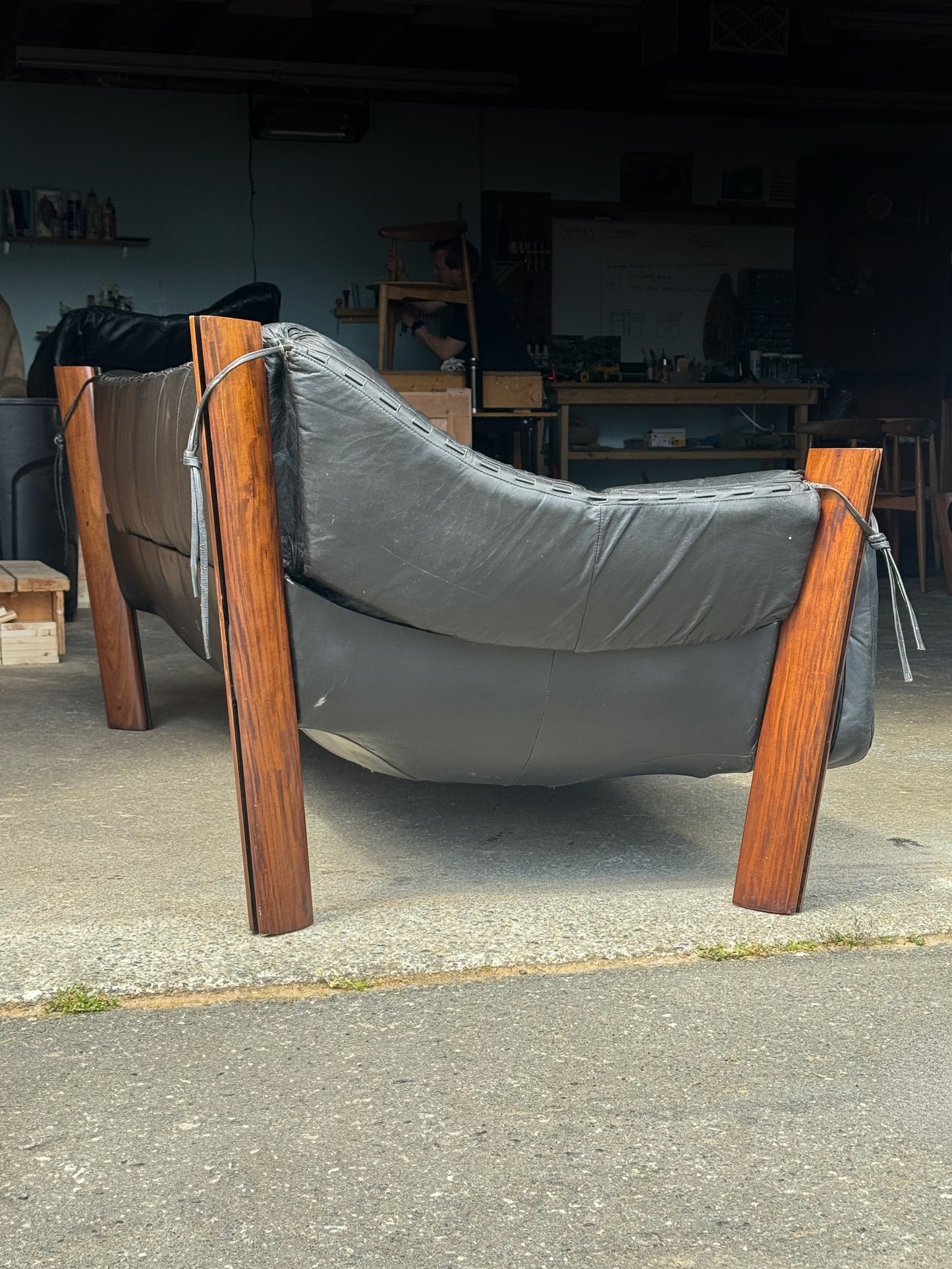 1960s MP-211 Sofa by Percival Lafer in original black leather and rosewood
