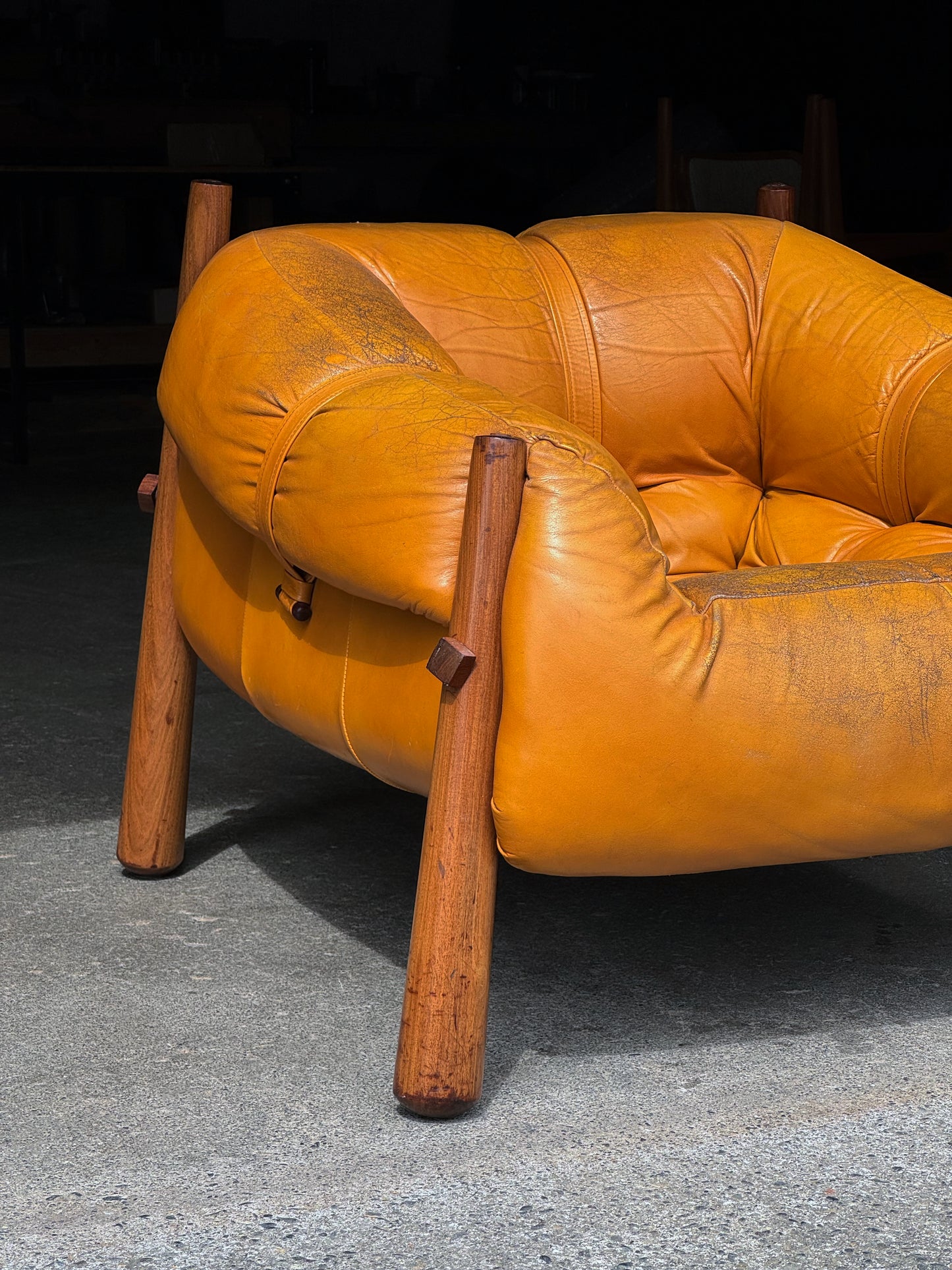 1970s MP-81 Lounge Chair by Percival Lafer in original mustard leather and Brazilian jatobá