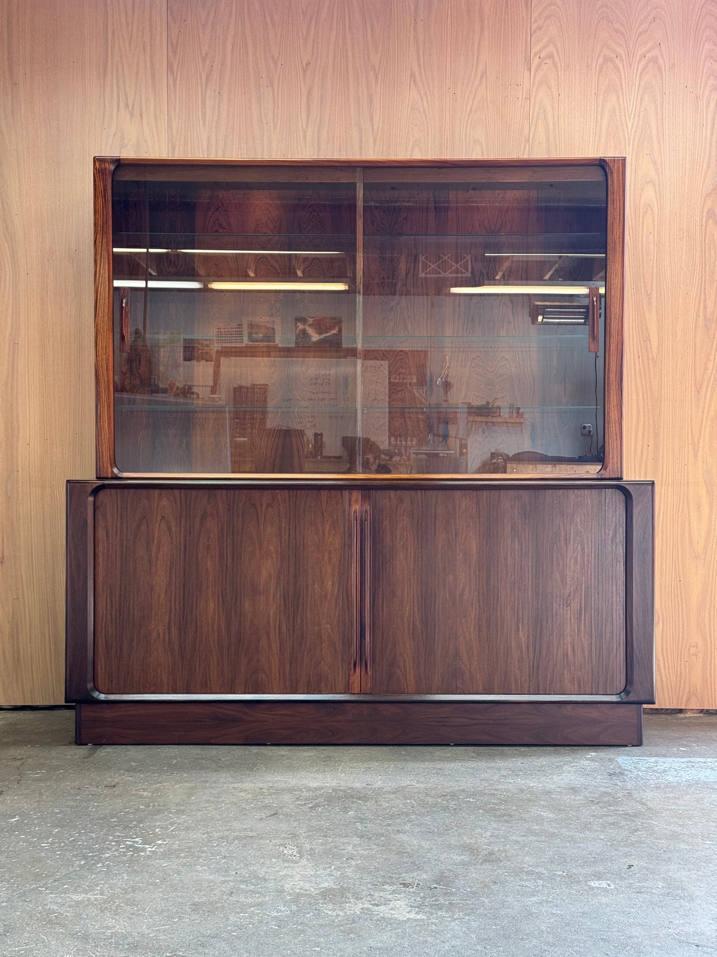 1960s Rosewood Display Cabinet by Bernhard Pedersen with Sliding Glass Doors