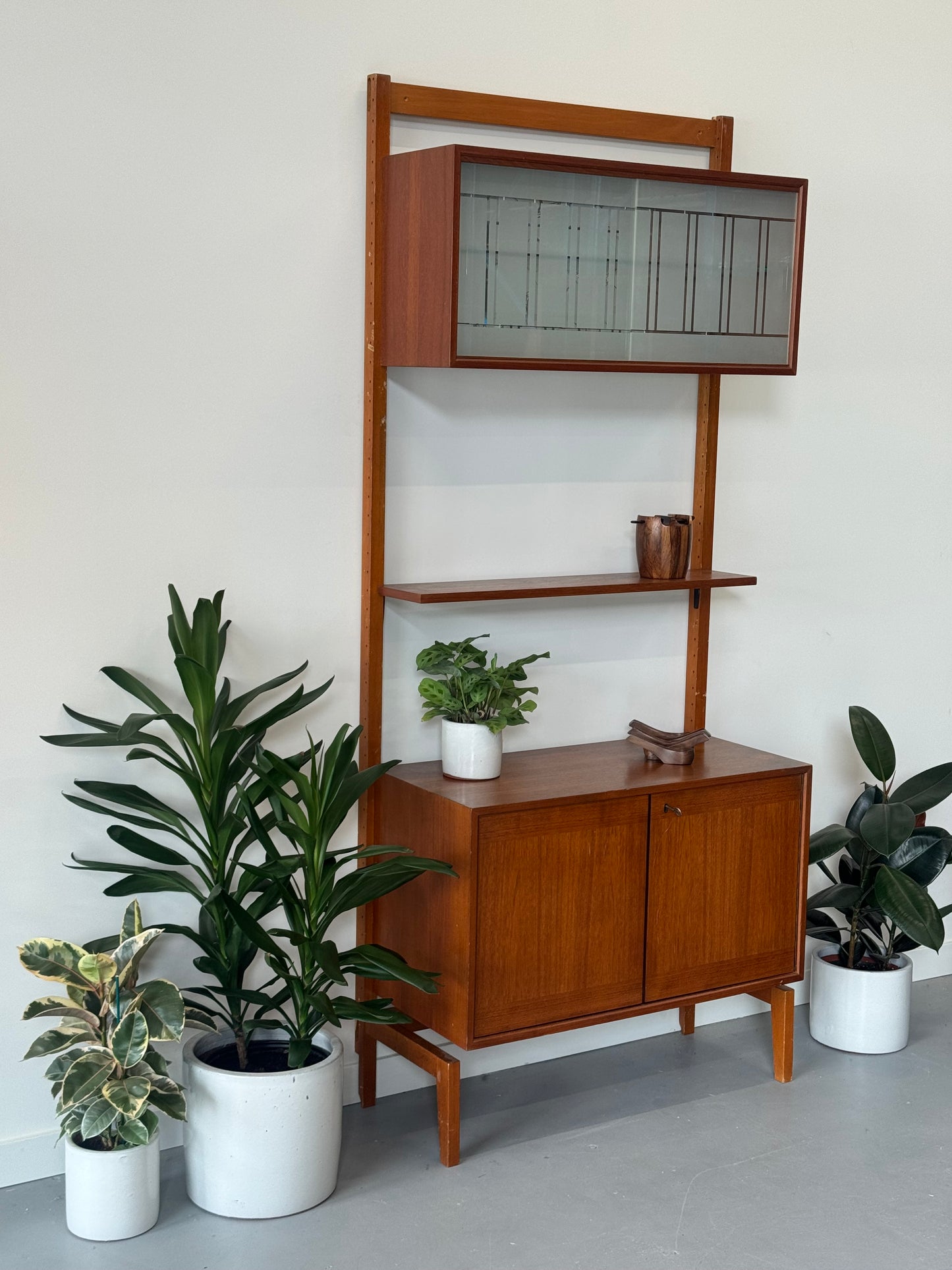 1960s Norwegian Teak Freestanding Wall Unit with Bar and Display Cabinet