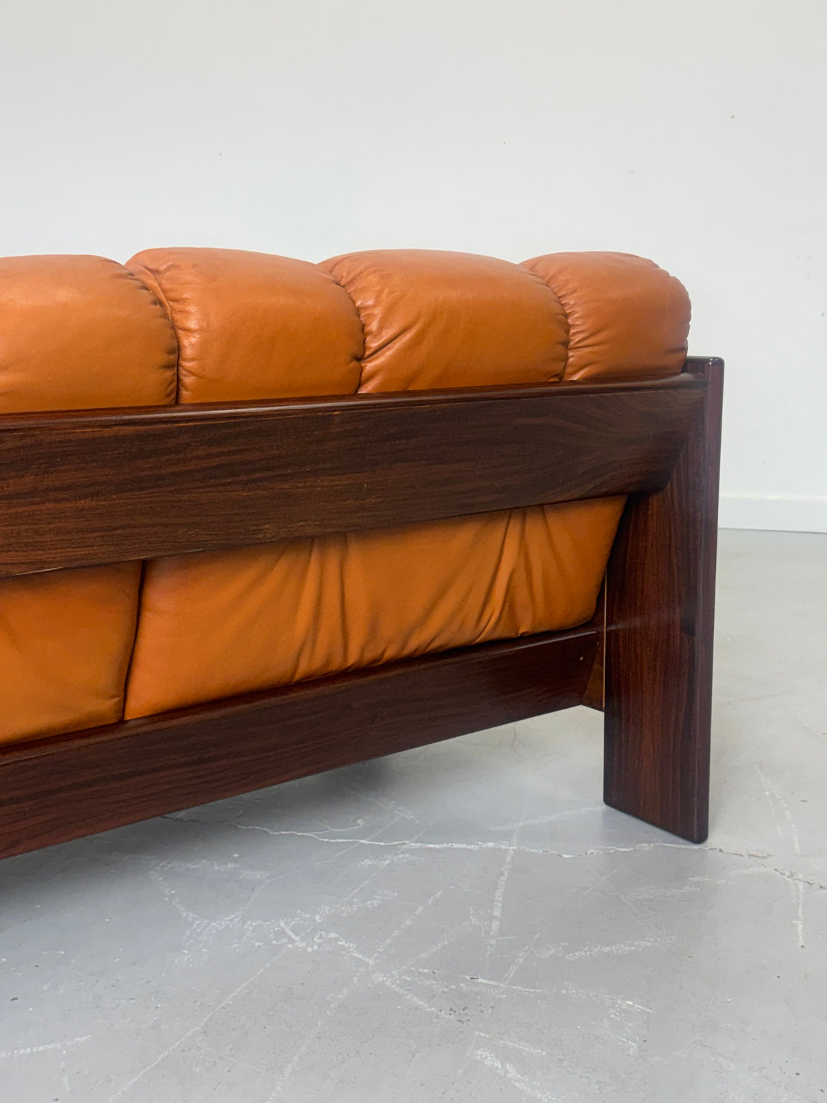 1970s Finnish Cognac Leather and Rosewood Two-Seat Sofa by Kalustekiila