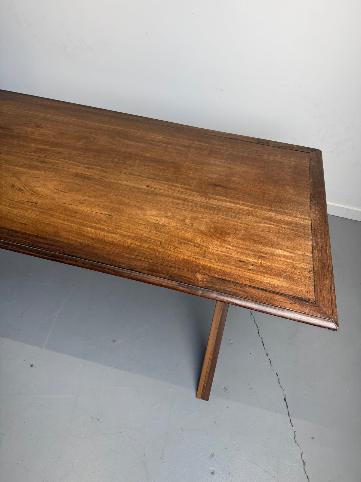 Vintage Monumental Solid Walnut and Rosewood Dining Table with X-Frame Base.