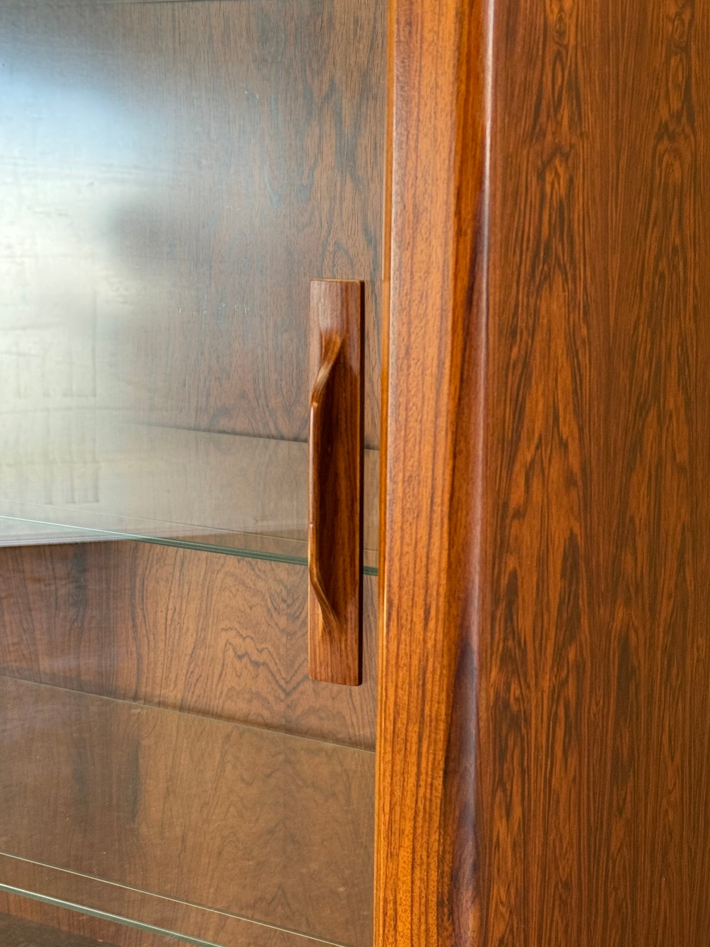 1960s Rosewood Display Cabinet by Bernhard Pedersen with Sliding Glass Doors