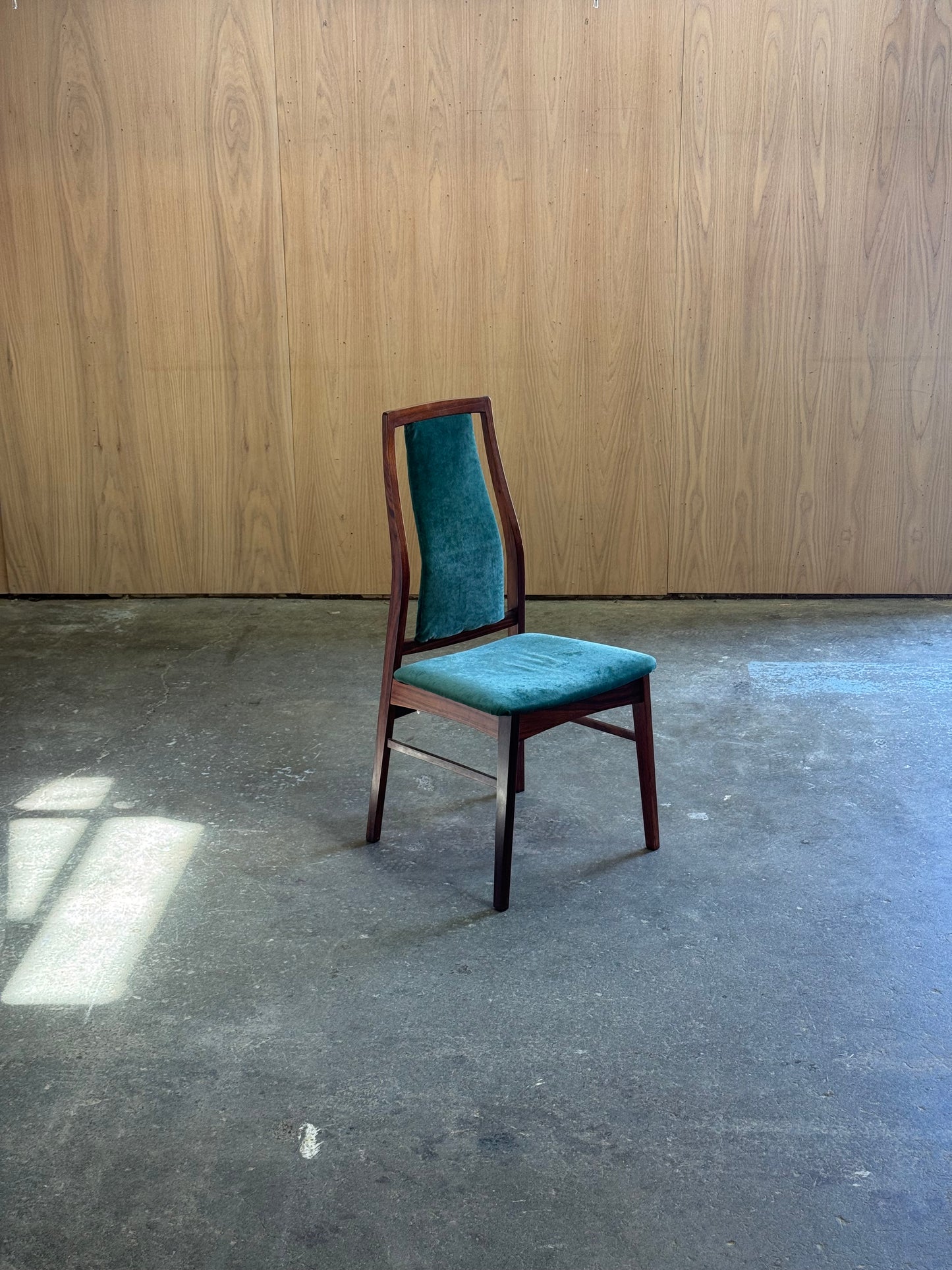 1960s Set of 6 Dining Chairs by Niels Koefoed for Koefoed Hornslet in rosewood and green velvet