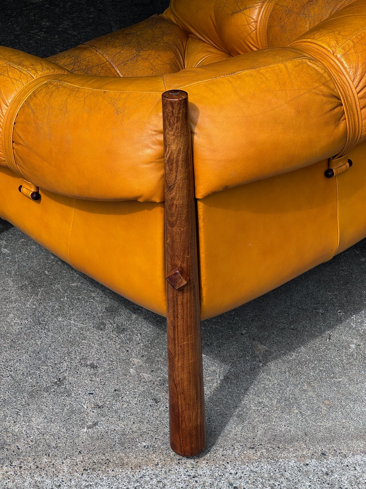 1970s MP-81 Lounge Chair by Percival Lafer in original mustard leather and Brazilian jatobá
