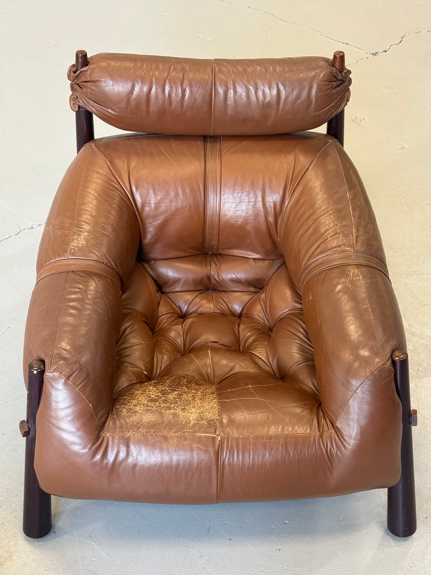 1970s Percival Lafer MP-81 Lounge Chair and Ottoman in Original Brown Leather and Brazilian Jatobá