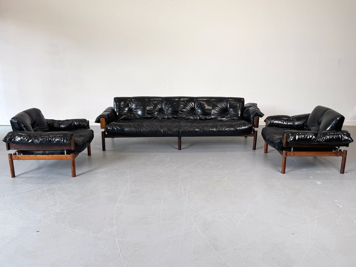1960s MP-13 Lounge Chair by Percival Lafer in Original Black Leather and Brazilian Rosewood.