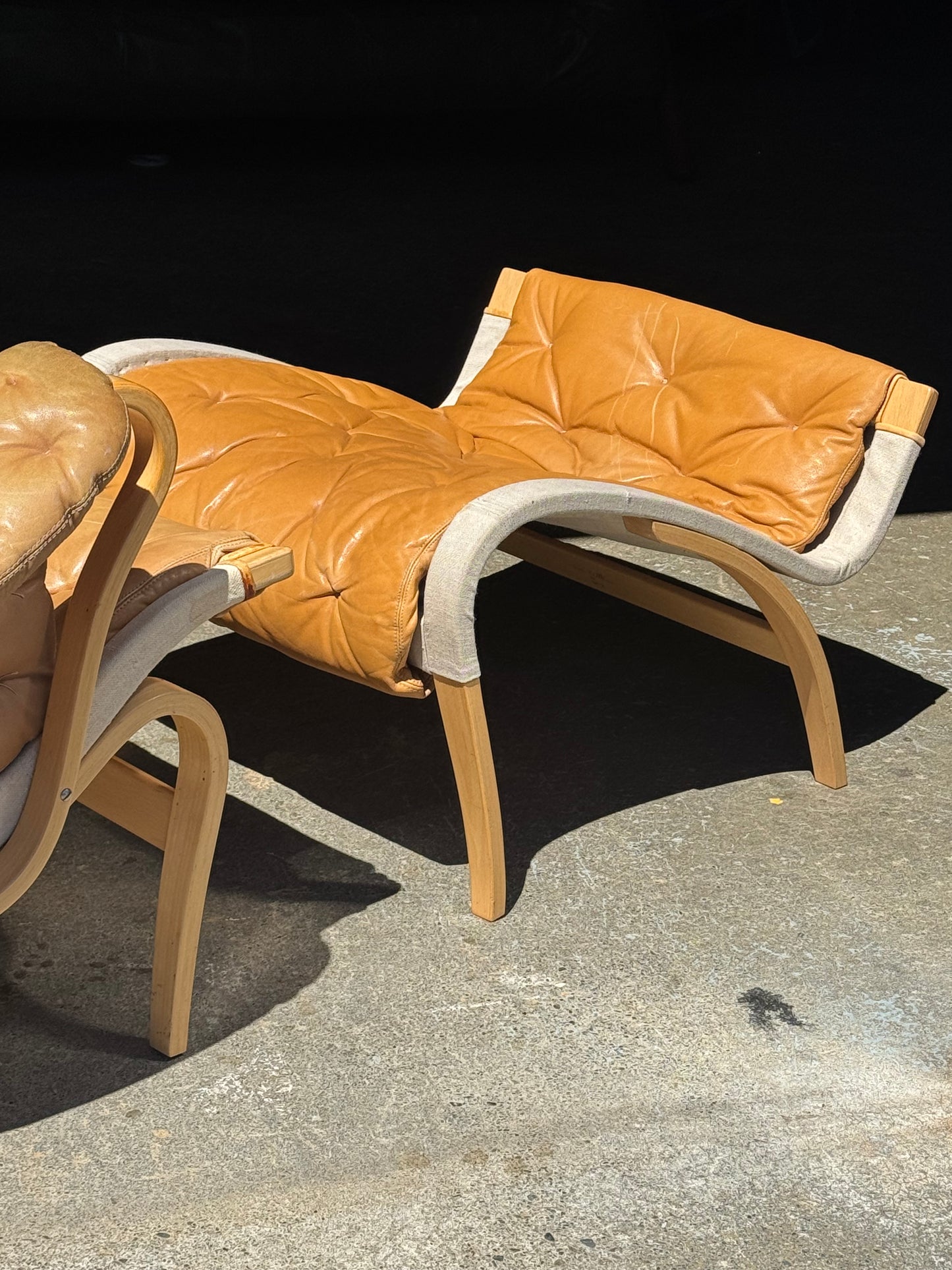 1960s Pernilla 69 Lounge Chair and Ottoman by Bruno Mathsson for DUX in beech and original leather