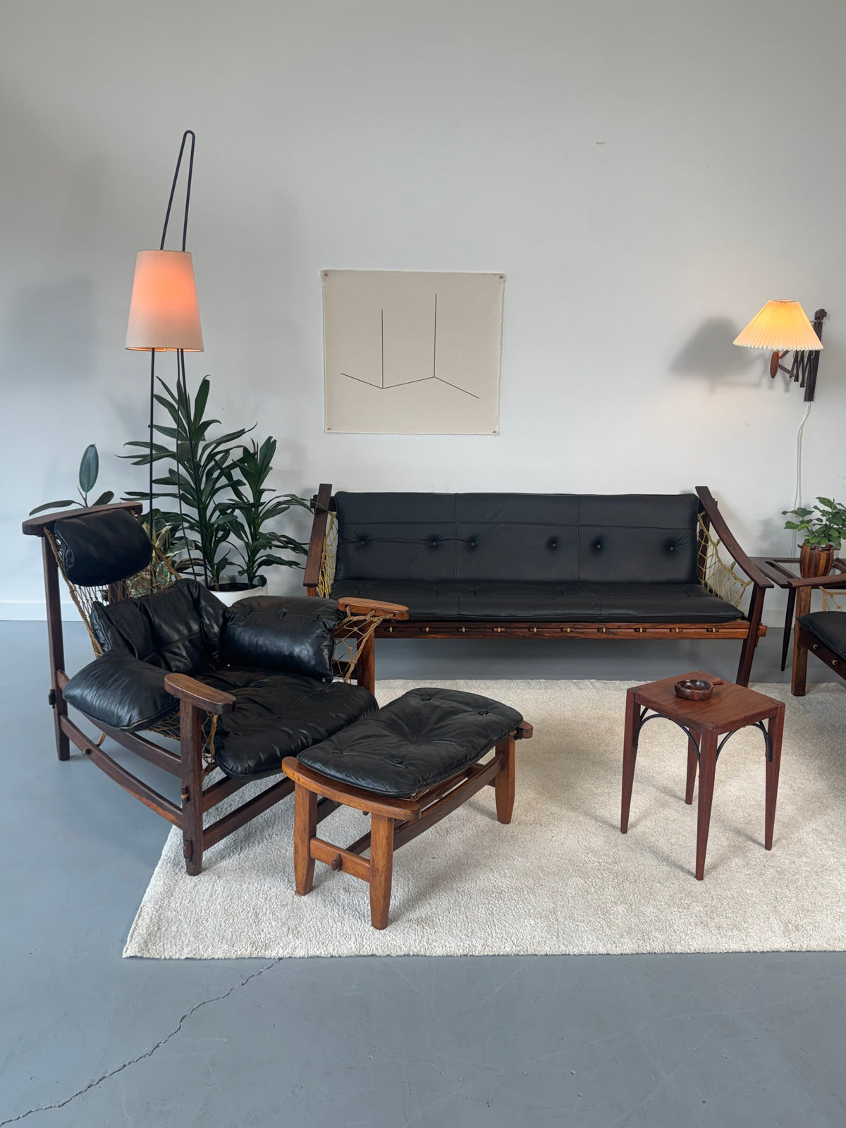 1960s Amazonas Sofa by Jean Gillon for Wood Art in rosewood and black leather