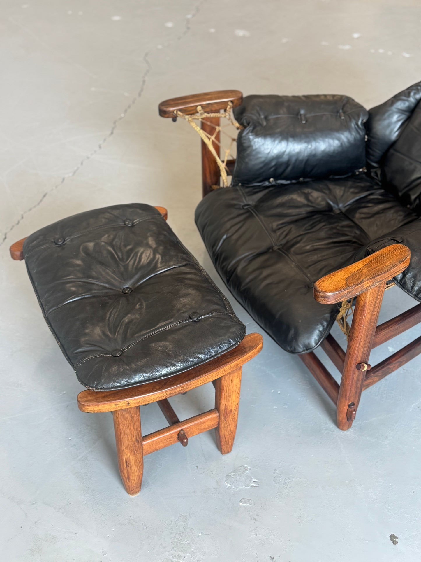 1960s Jangada Lounge Chair and Ottoman by Jean Gillon in rosewood and black leather