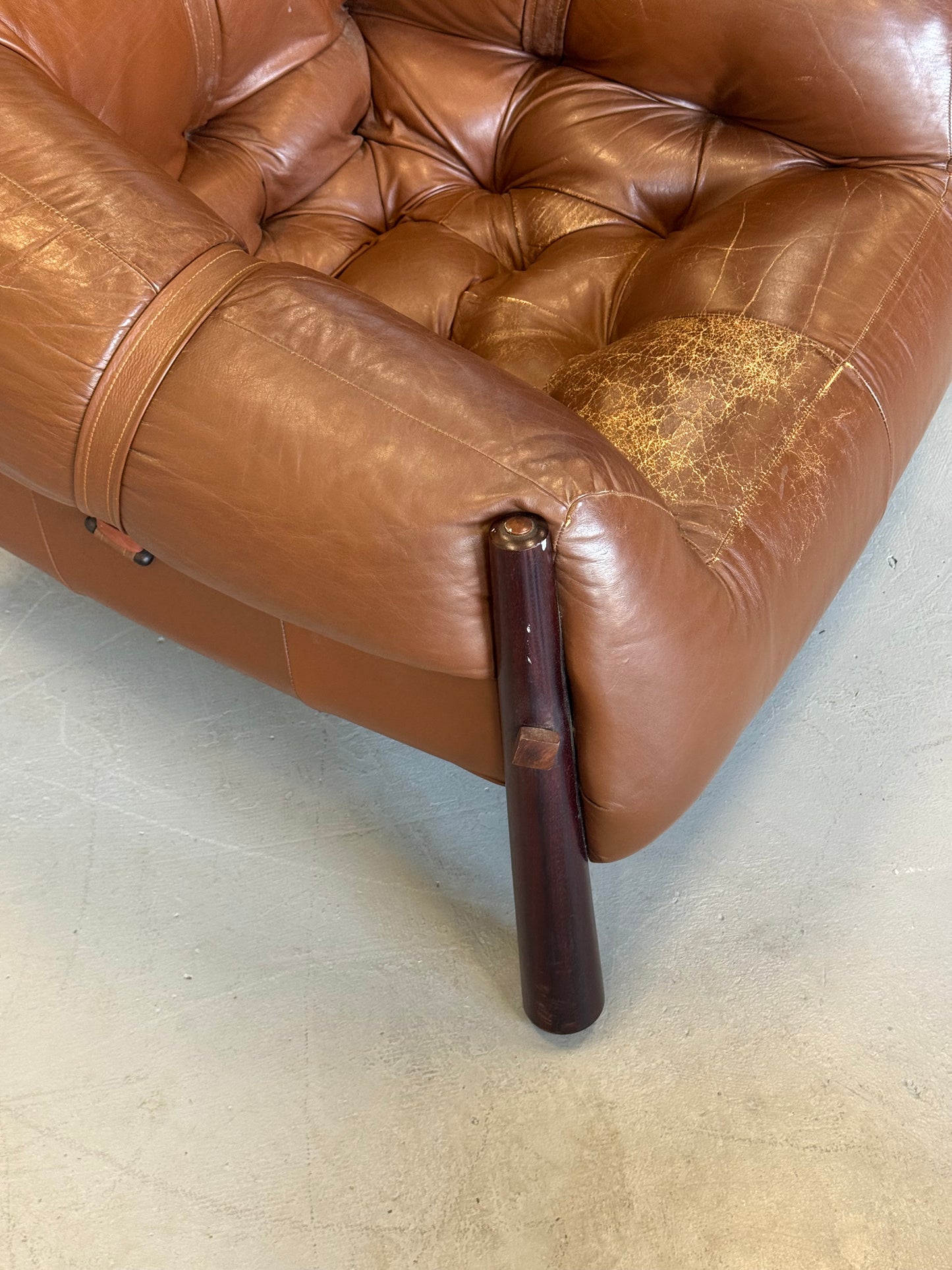 1970s Percival Lafer MP-81 Lounge Chair and Ottoman in Original Brown Leather and Brazilian Jatobá