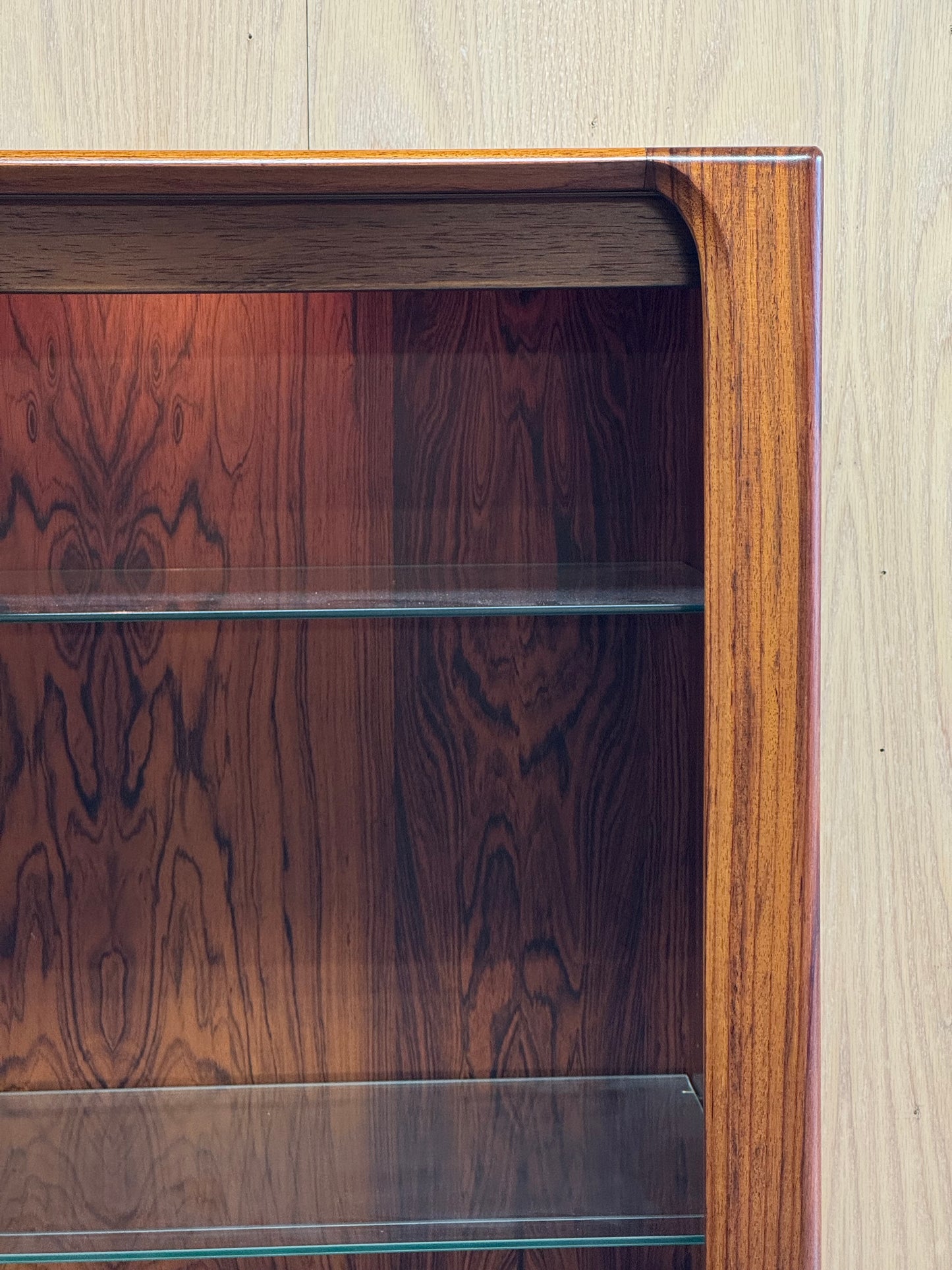 1960s Rosewood Display Cabinet by Bernhard Pedersen with Sliding Glass Doors