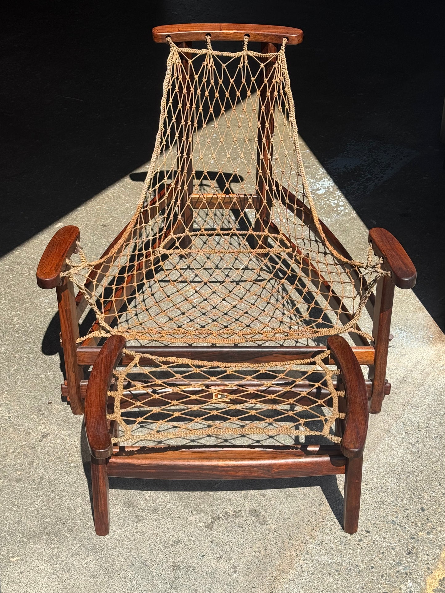 1960s Jangada Lounge Chair and Ottoman by Jean Gillon in Rosewood and original Brown Leather