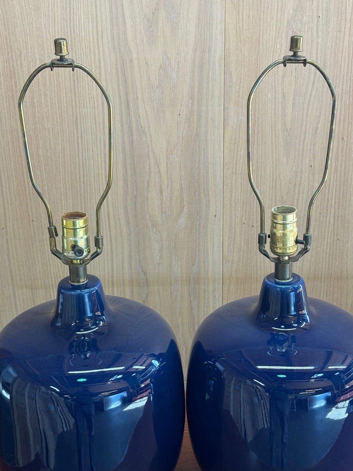 1960s Table Lamp by Lotte & Gunnar Bostlund in blue ceramic and original fiberglass shade