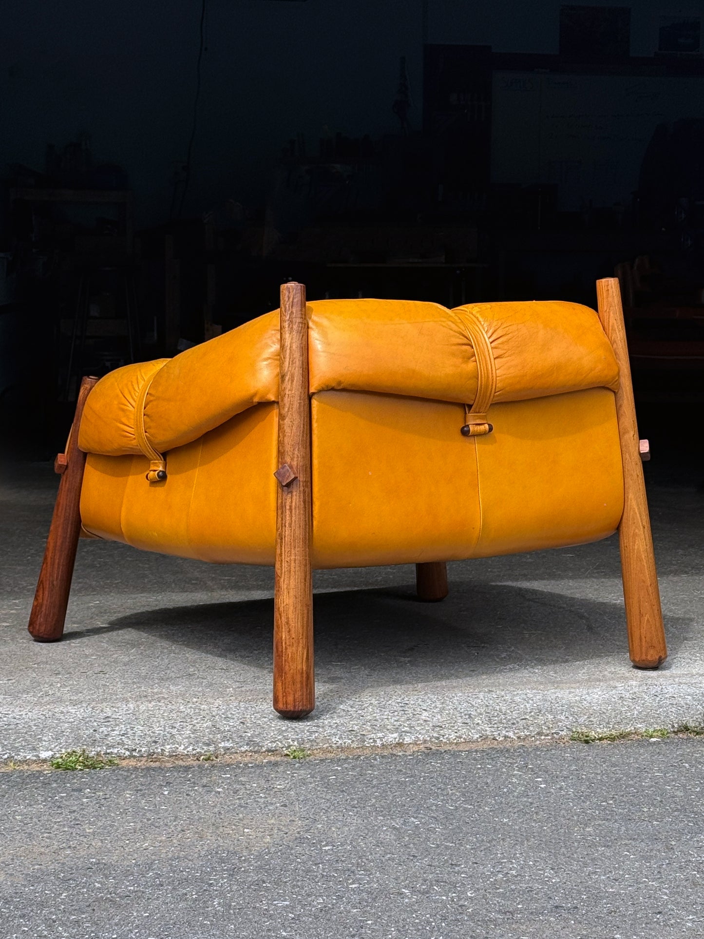 1970s MP-81 Lounge Chair by Percival Lafer in original mustard leather and Brazilian jatobá