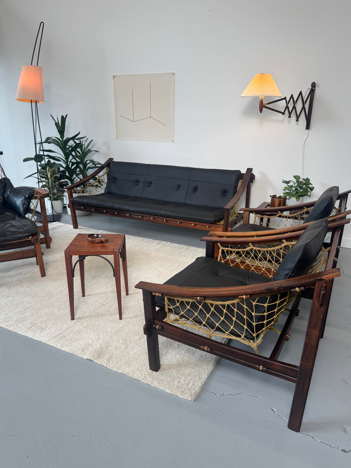 1960s Amazonas Sofa by Jean Gillon for Wood Art in rosewood and black leather