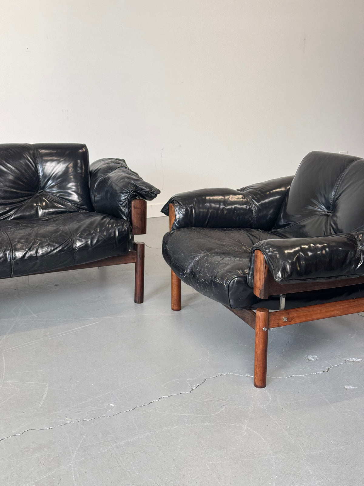 1960s MP-13 Lounge Chair by Percival Lafer in Original Black Leather and Brazilian Rosewood.