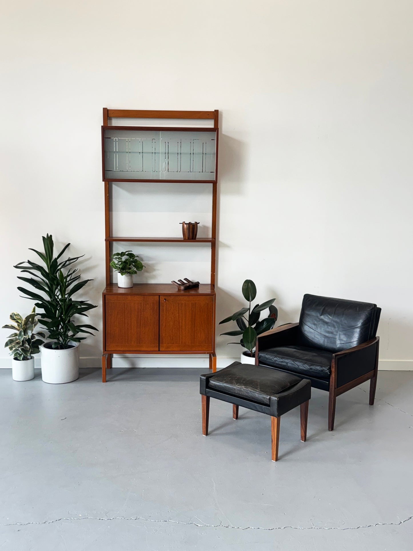 1960s Norwegian Teak Freestanding Wall Unit with Bar and Display Cabinet