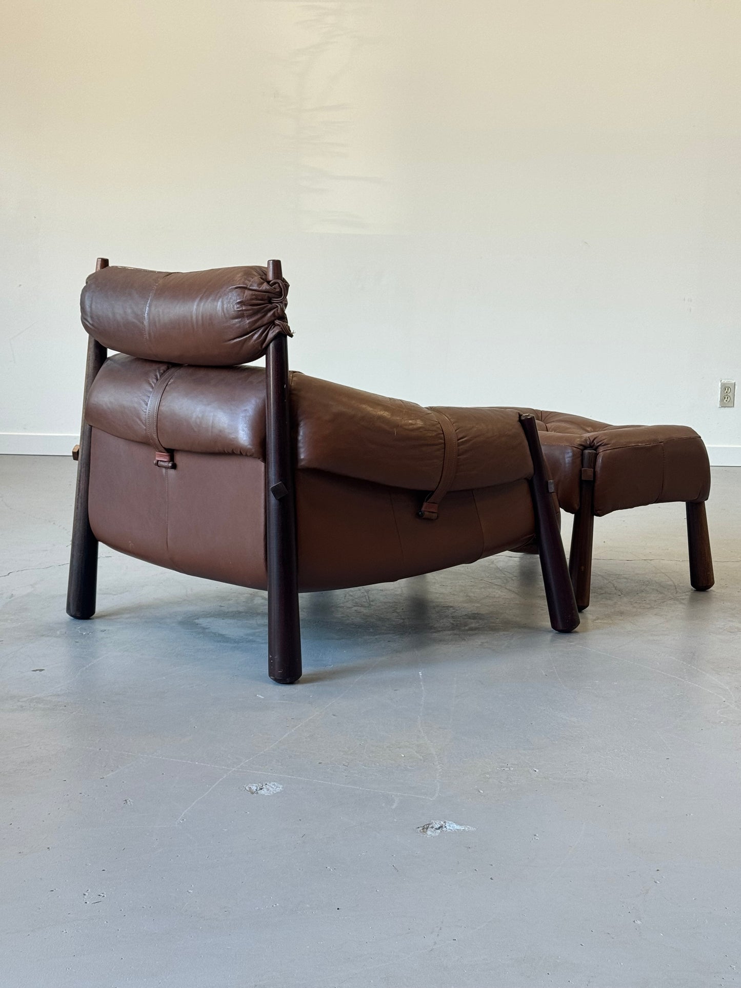 1970s Percival Lafer MP-81 Lounge Chair and Ottoman in Original Brown Leather and Brazilian Jatobá