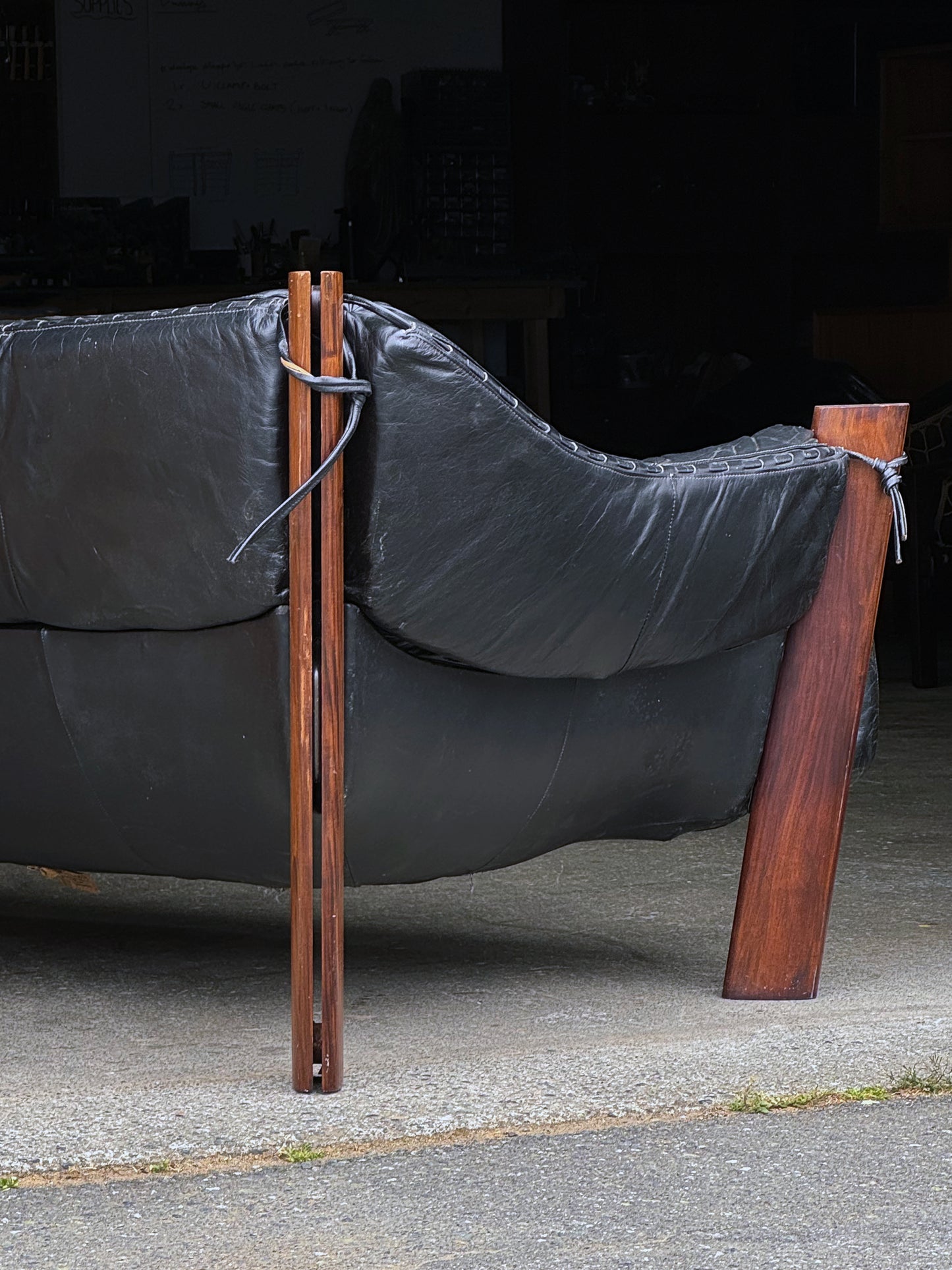 1970s MP-211 Two-Seater Sofa by Percival Lafer in original black leather and rosewood