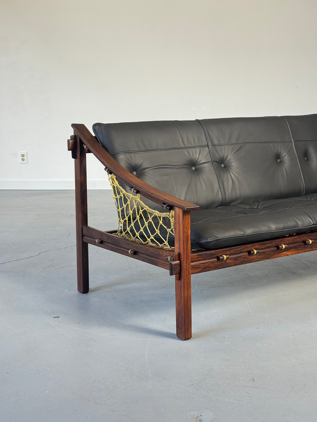 1960s Amazonas Sofa by Jean Gillon for Wood Art in rosewood and black leather