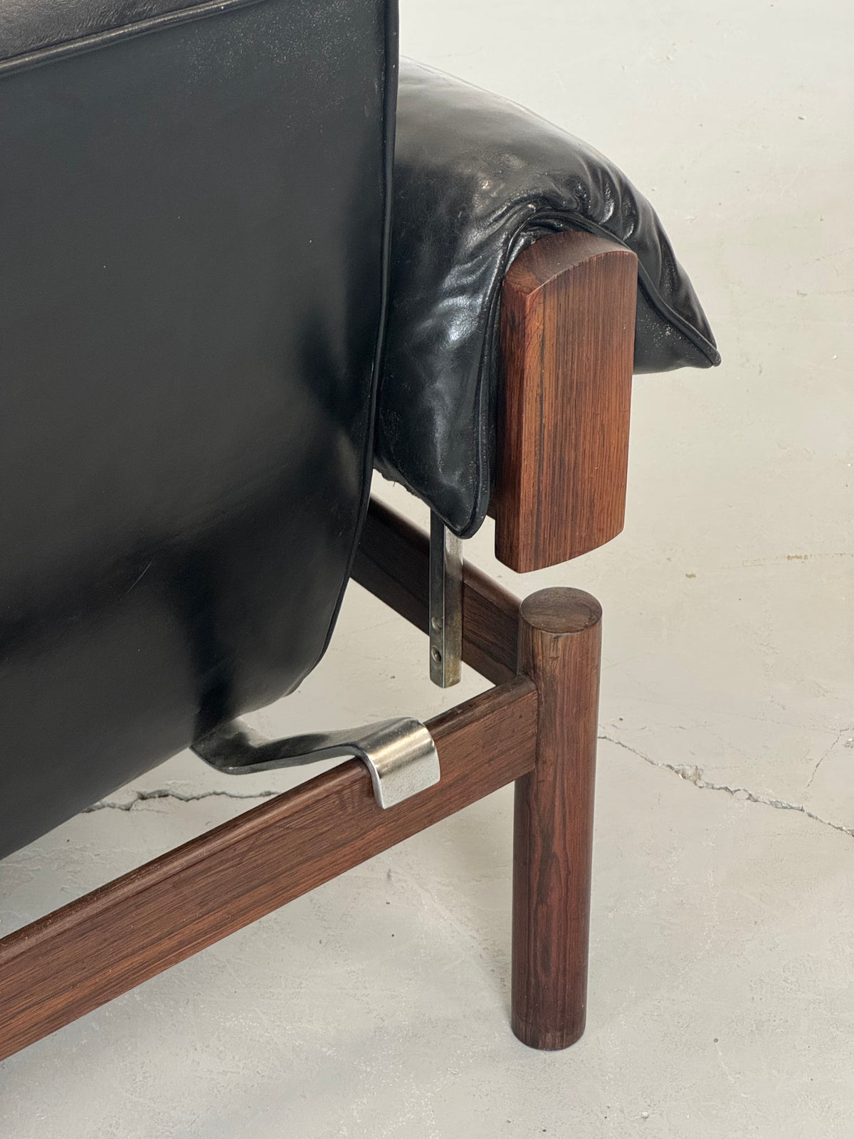 1960s MP-13 Four-Seat Sofa by Percival Lafer in Original Black Leather and Brazilian Rosewood.
