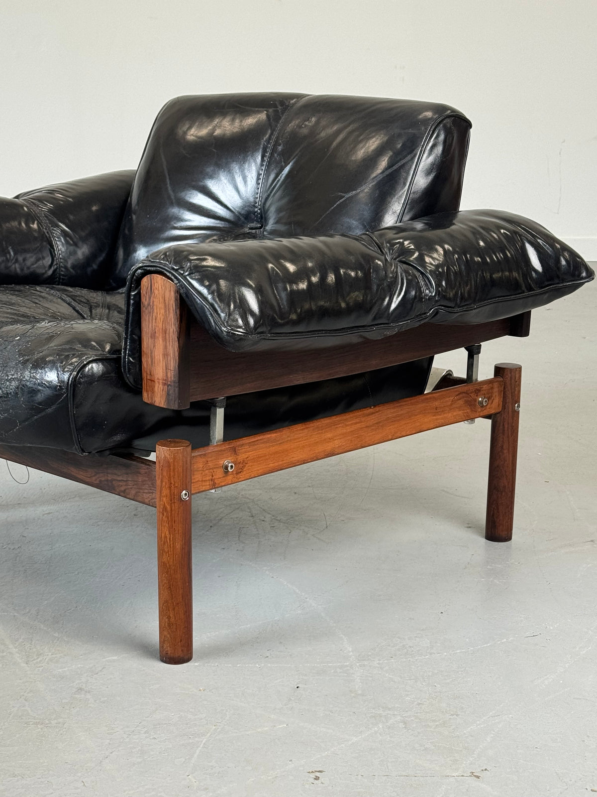1960s MP-13 Lounge Chair by Percival Lafer in Original Black Leather and Brazilian Rosewood.