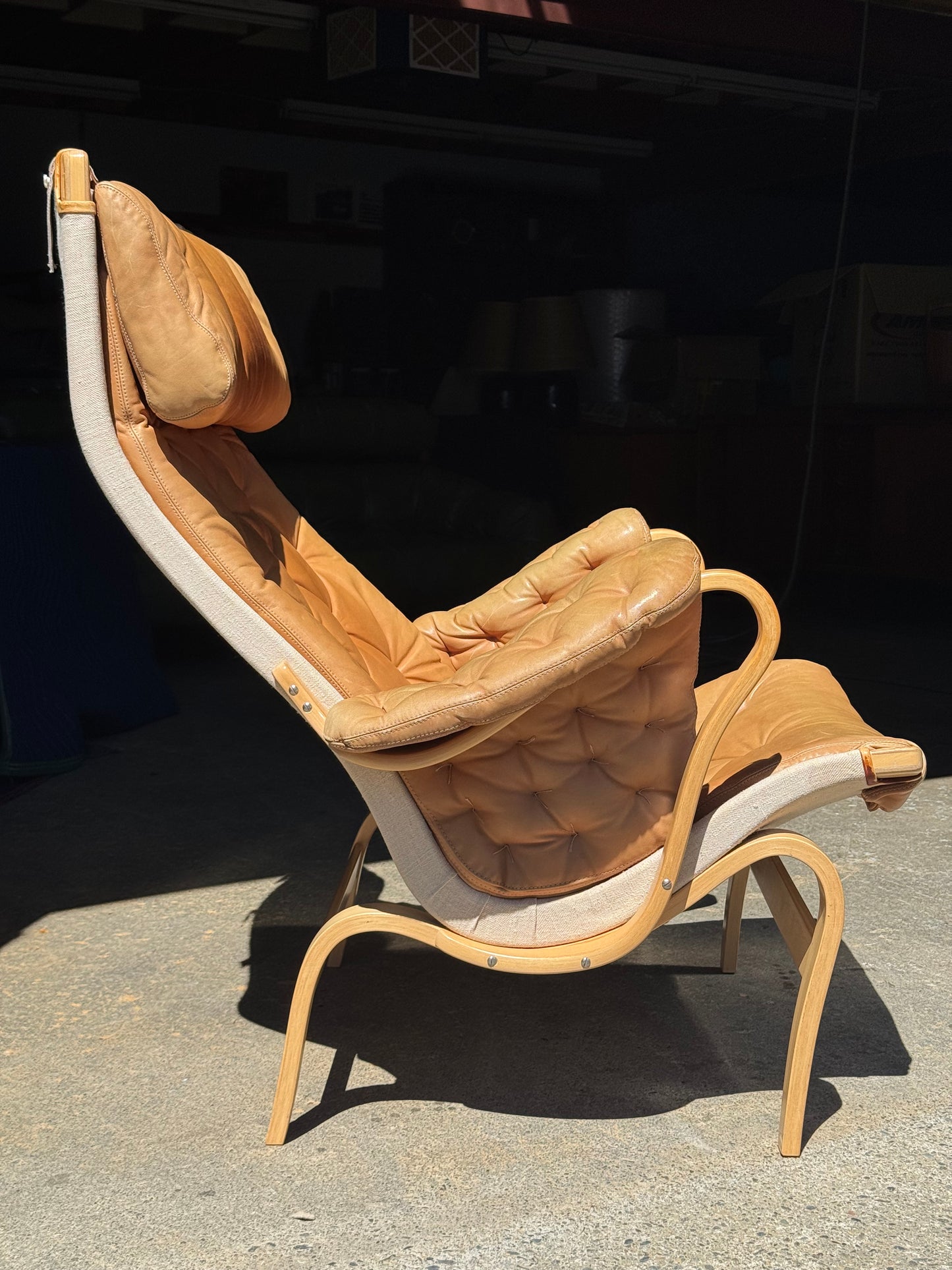 1960s Pernilla 69 Lounge Chair and Ottoman by Bruno Mathsson for DUX in beech and original leather