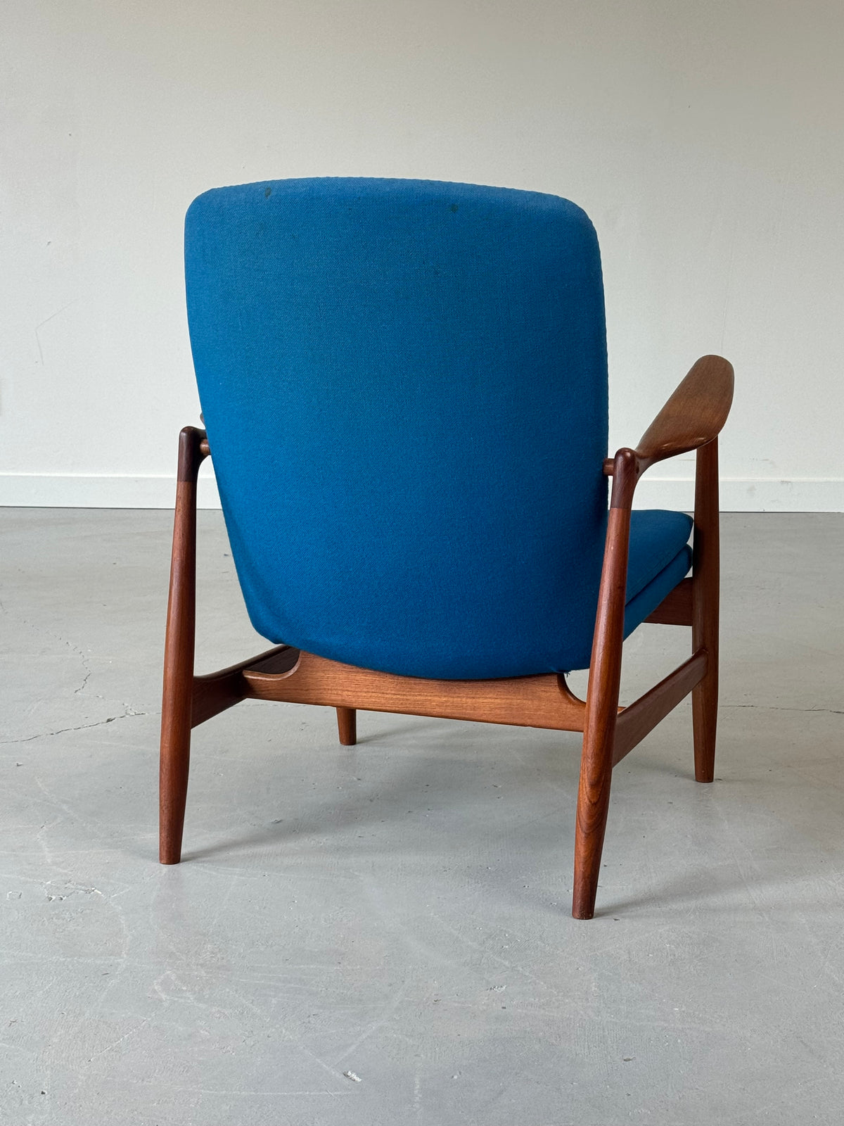 1950s BO95 Chair by Finn Juhl for Bovirke in teak and original blue wool.
