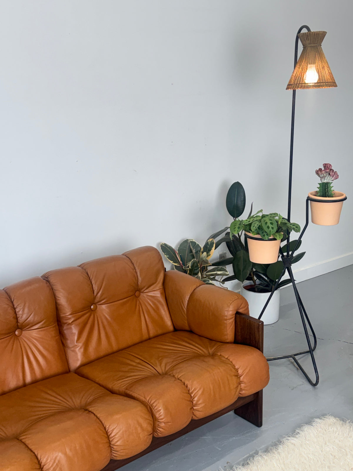 1970s Finnish Cognac Leather and Rosewood Three-Seat Sofa by Kalustekiila