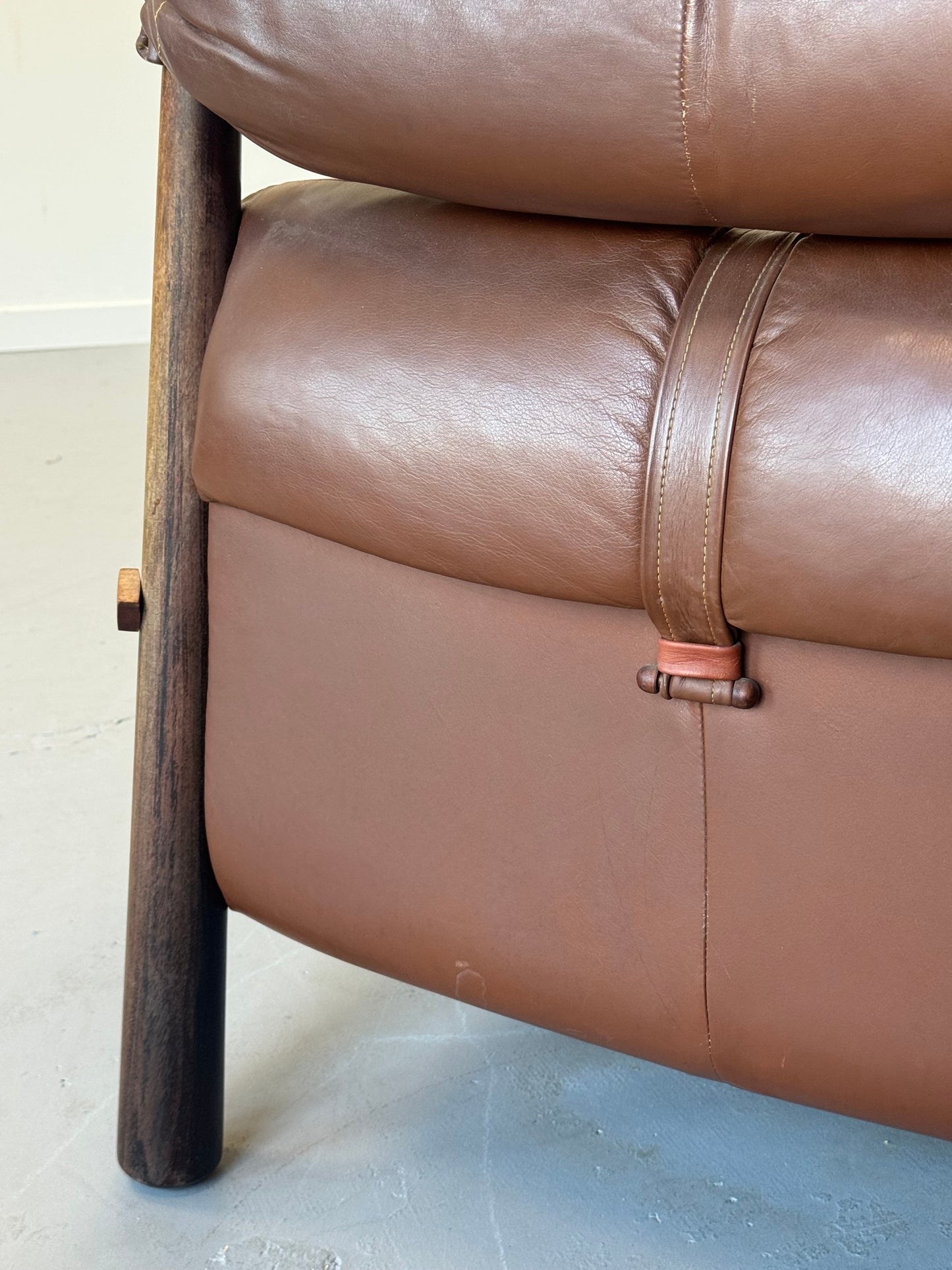 1970s Percival Lafer MP-81 Lounge Chair and Ottoman in Original Brown Leather and Brazilian Jatobá