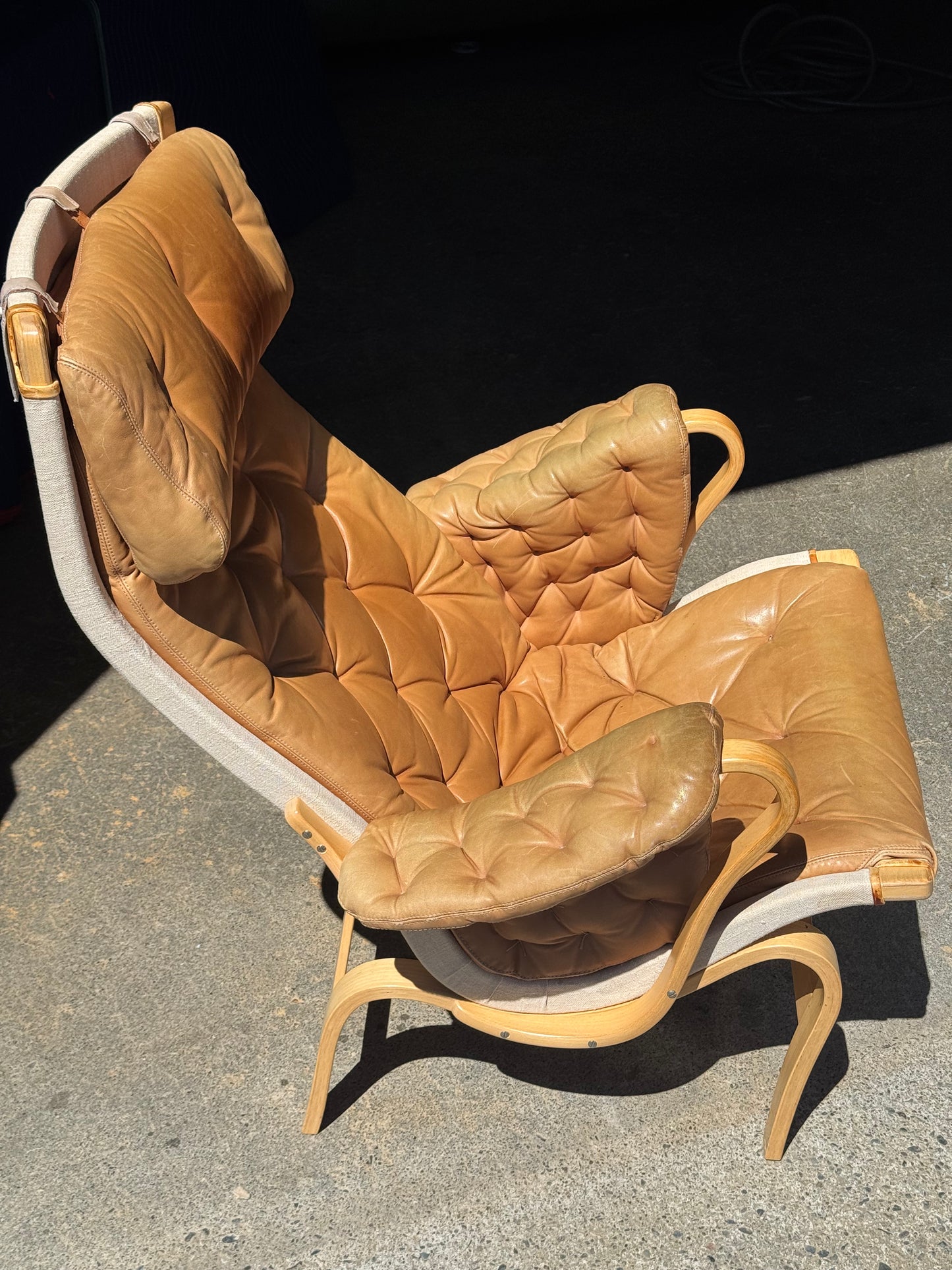 1960s Pernilla 69 Lounge Chair and Ottoman by Bruno Mathsson for DUX in beech and original leather