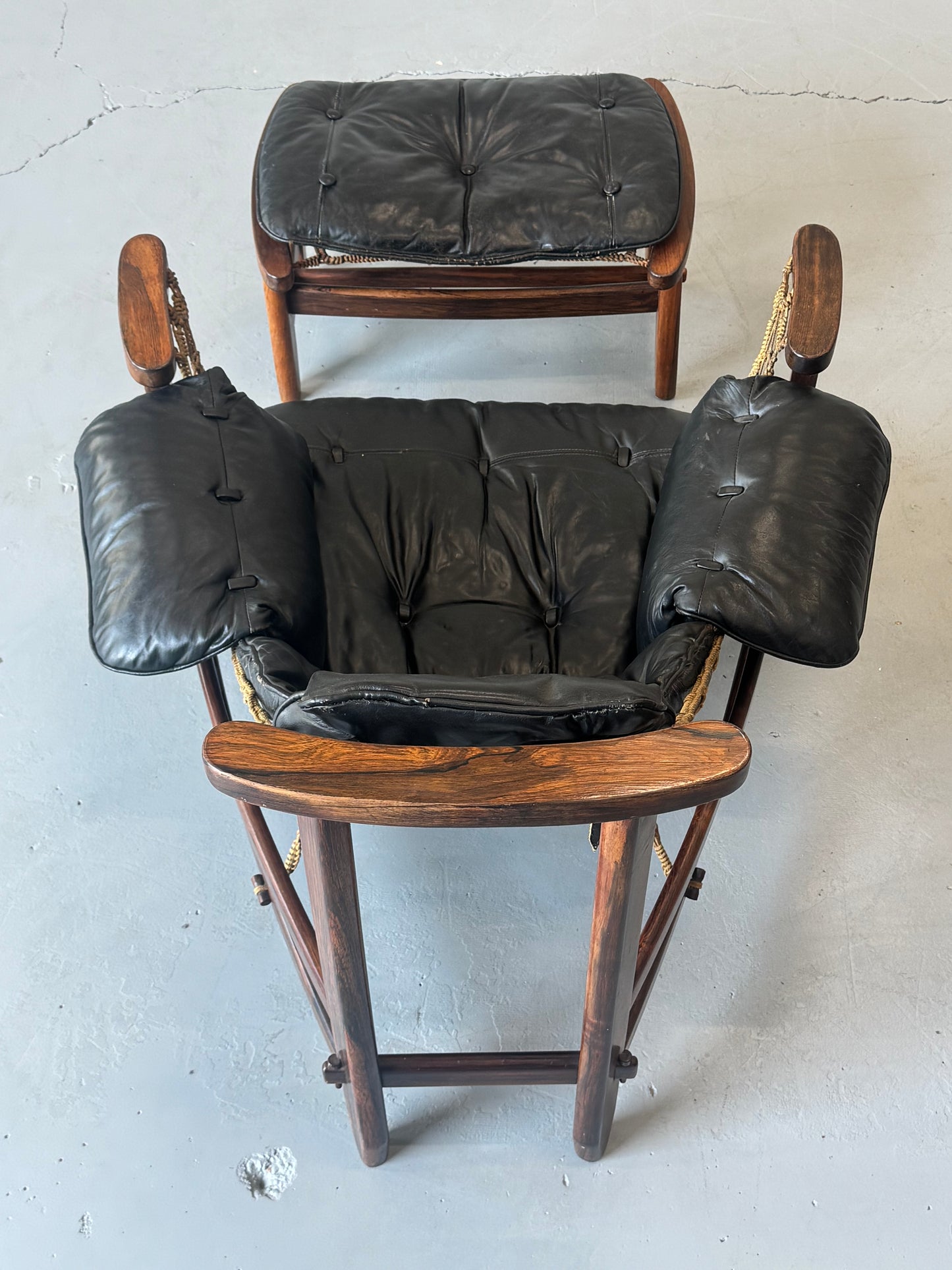 1960s Jangada Lounge Chair and Ottoman by Jean Gillon in rosewood and black leather