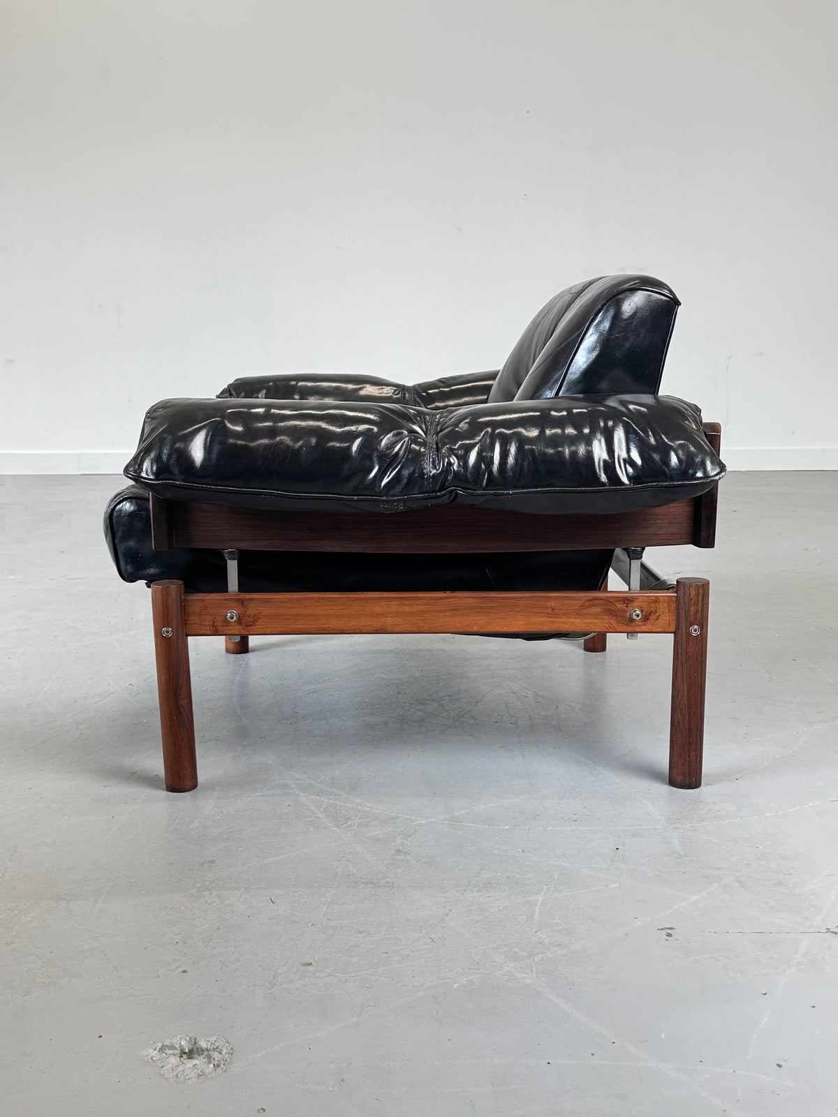 1960s MP-13 Lounge Chair by Percival Lafer in Original Black Leather and Brazilian Rosewood.
