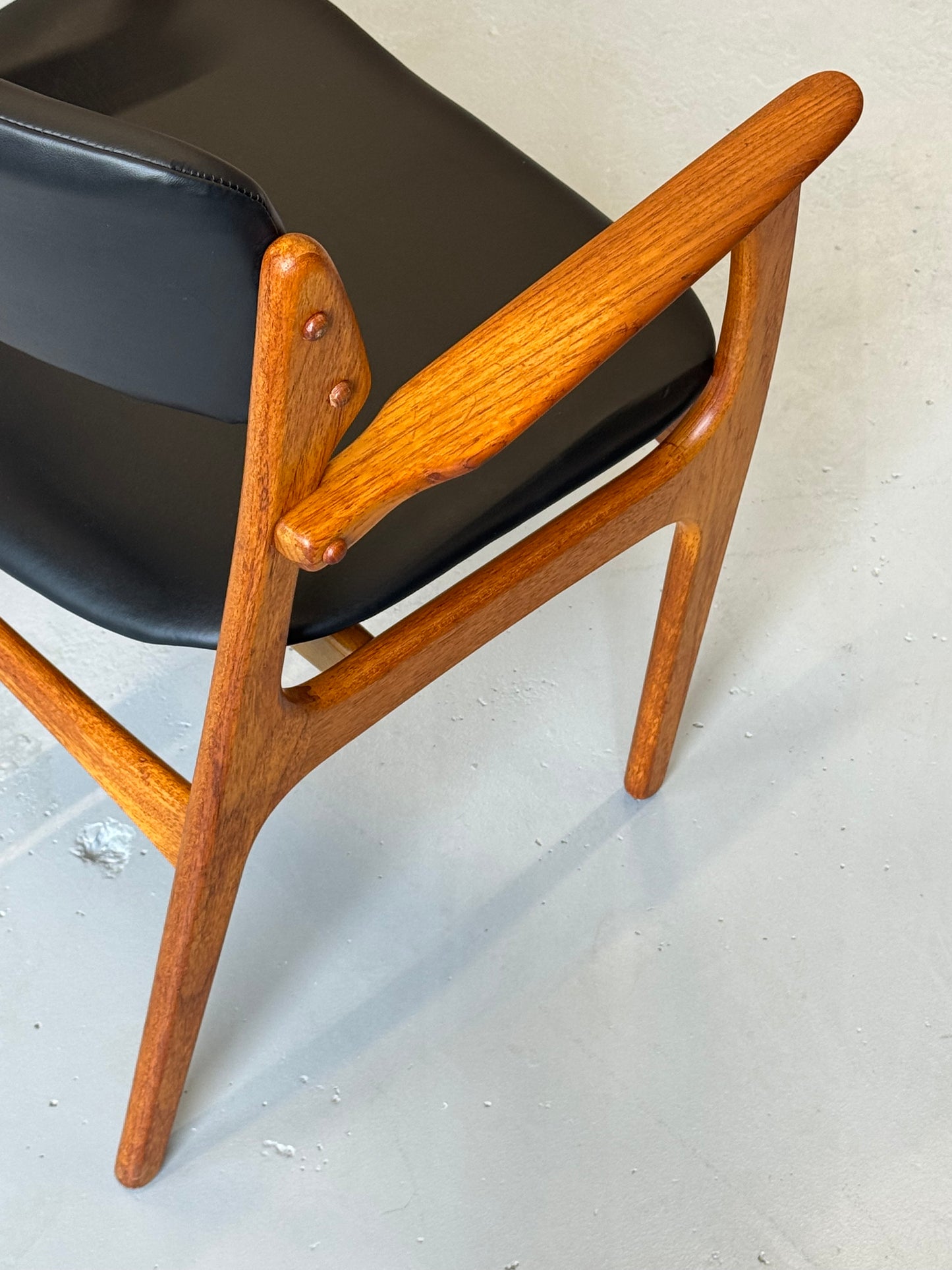 1960s Erik Buch Model 50 Dining Chairs in Teak and Black Elmosoft Leather for O.D. Møbler