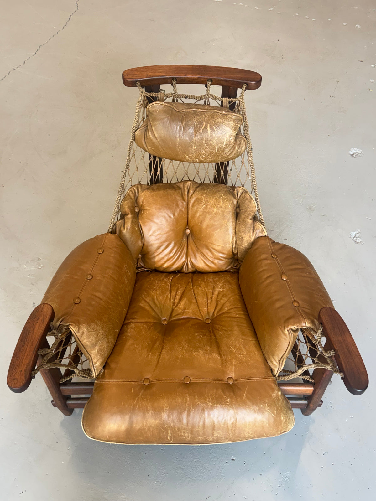 1960s Jangada Lounge Chair and Ottoman by Jean Gillon in Rosewood and original Brown Leather