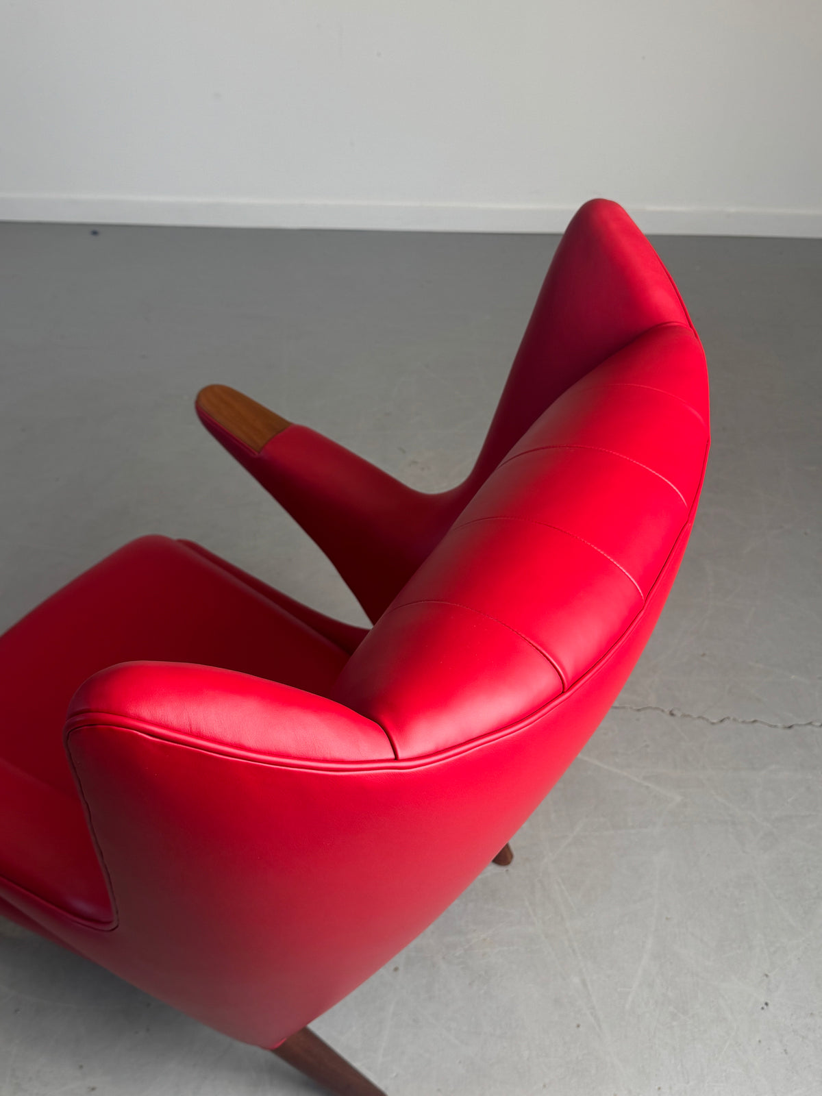 1950s AP19 Papa Bear Lounge Chair by Hans J. Wegner  for A.P. Stolen in Red Leather, Denmark.
