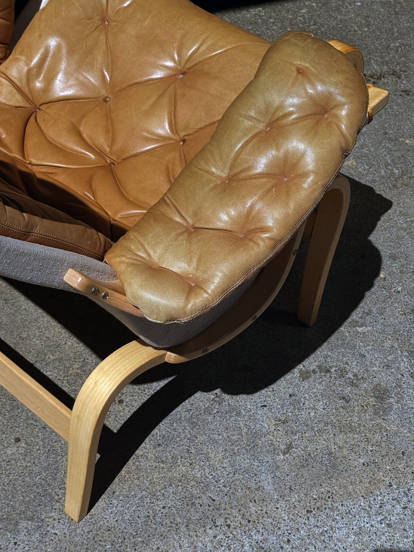 1960s Pernilla 69 Lounge Chair and Ottoman by Bruno Mathsson for DUX in beech and original leather