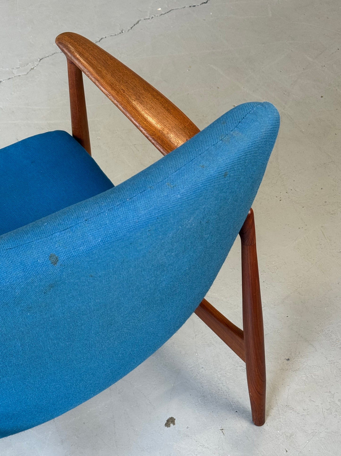 1950s BO95 Chair by Finn Juhl for Bovirke in teak and original blue wool.