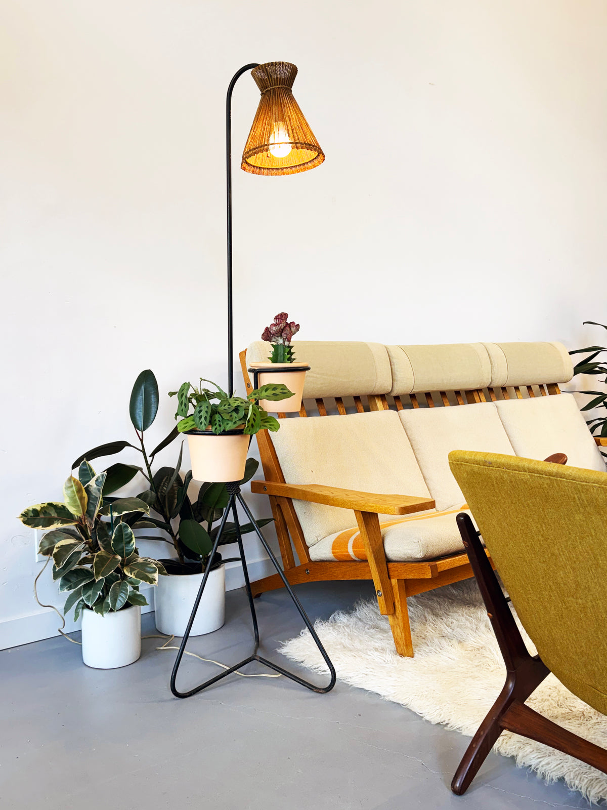 1950s Mathieu Matégot Floor Lamp and Planter, France.