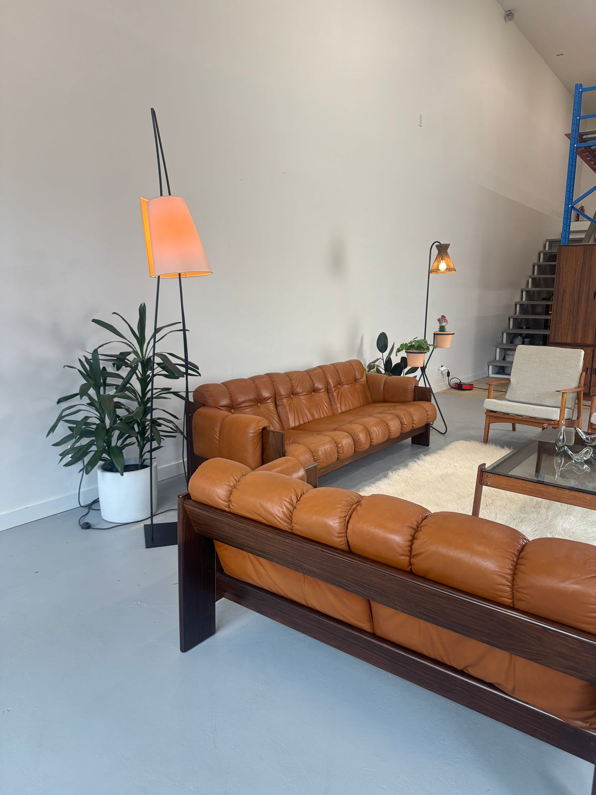 1970s Finnish Cognac Leather and Rosewood Two-Seat Sofa by Kalustekiila