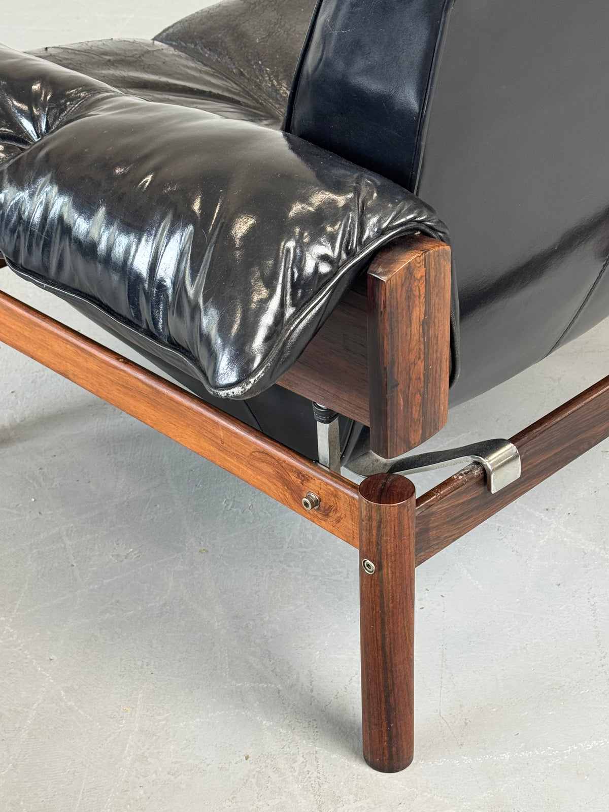 1960s MP-13 Lounge Chair by Percival Lafer in Original Black Leather and Brazilian Rosewood.