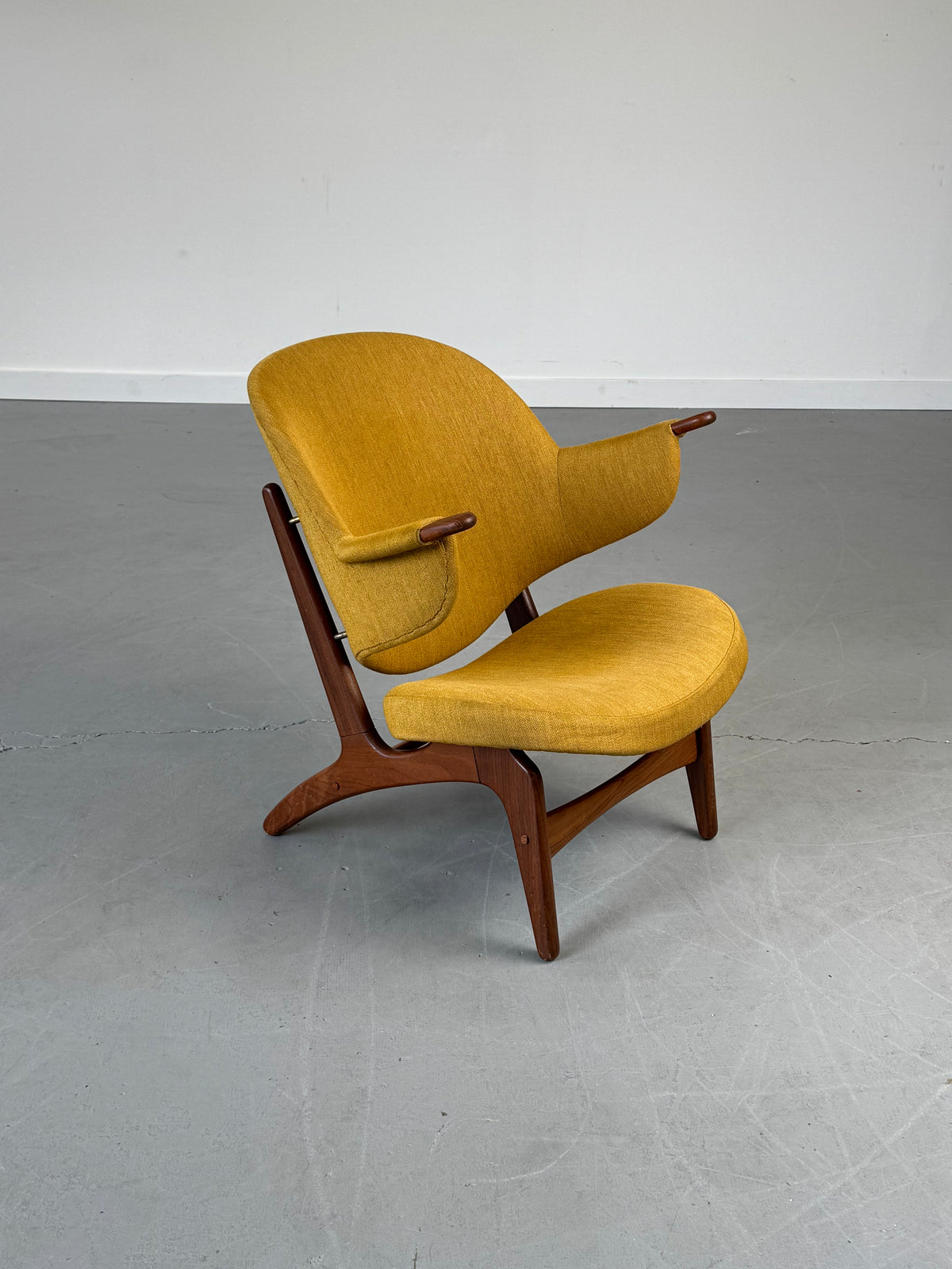 1950s Model 33 Easy Chair by Carl Edward Matthes in teak and original mustard yellow wool.