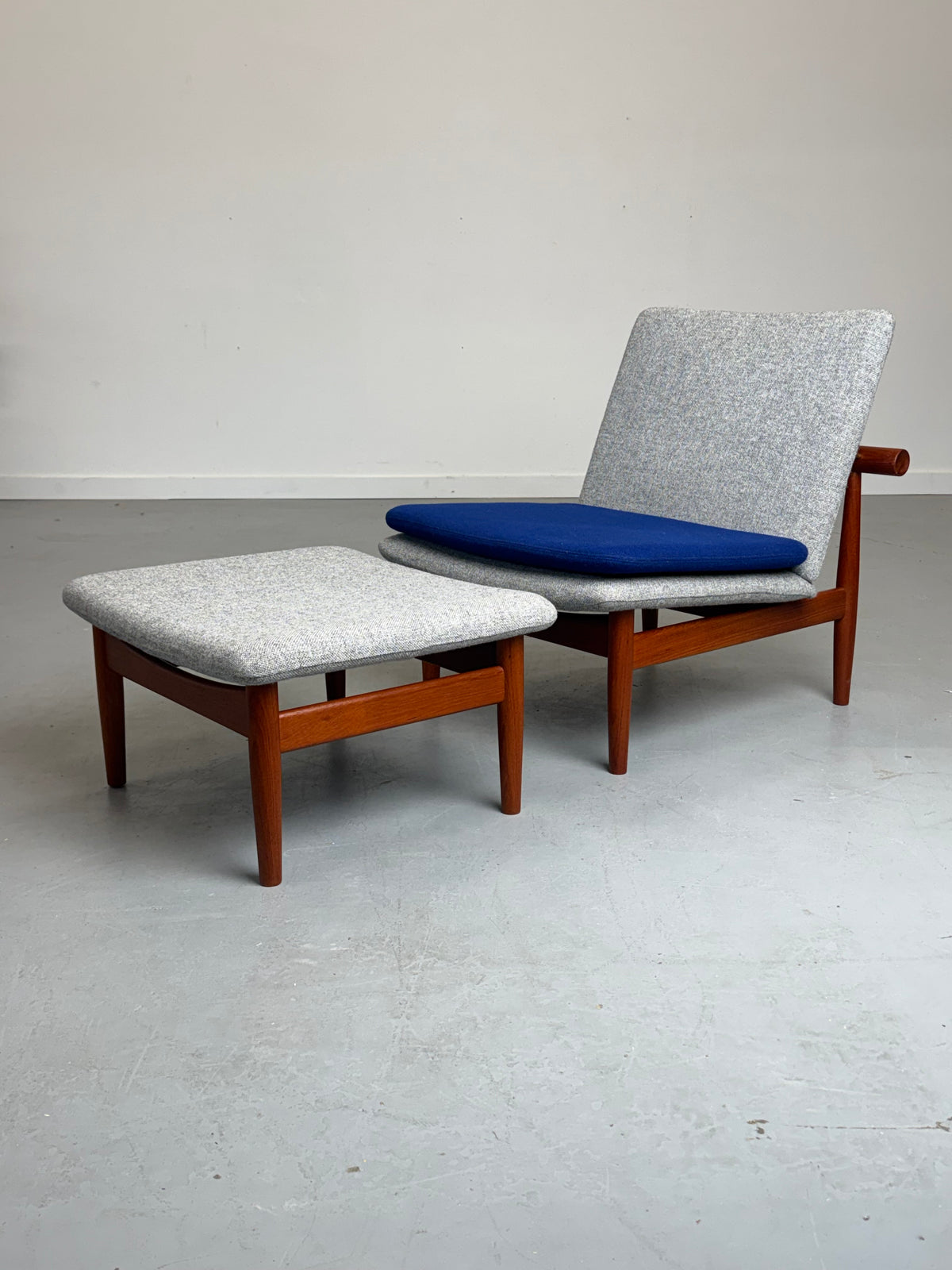 1950s Finn Juhl Japan Lounge Chair and Ottoman for France & Son in Teak and Kvadrat Hallingdal.