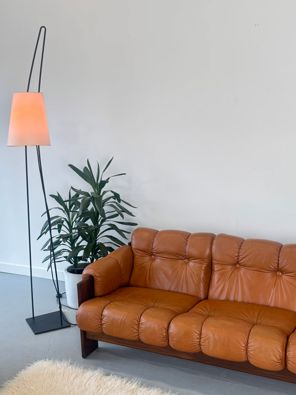 1970s Finnish Cognac Leather and Rosewood Three-Seat Sofa by Kalustekiila