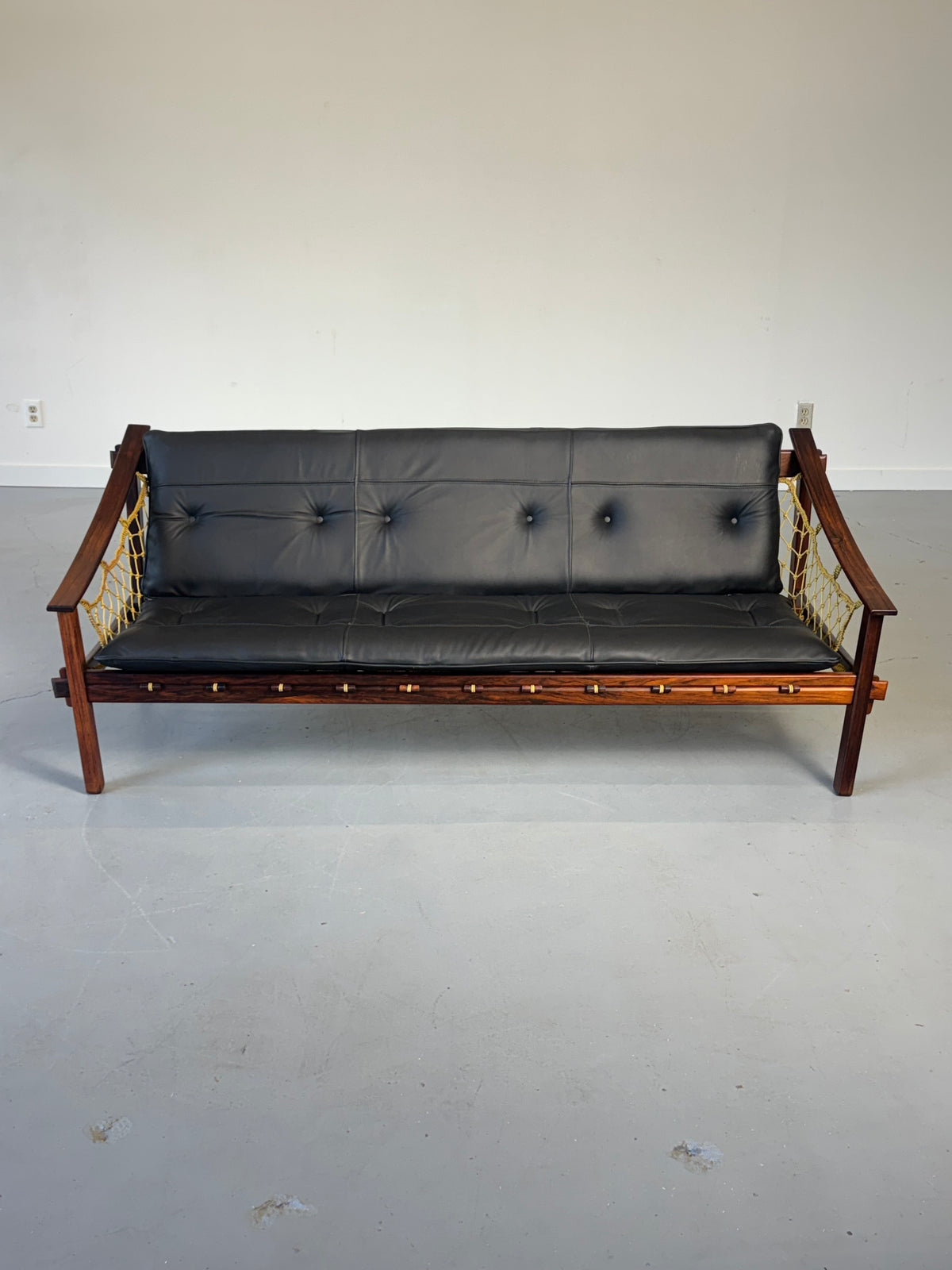 1960s Amazonas Sofa by Jean Gillon for Wood Art in rosewood and black leather