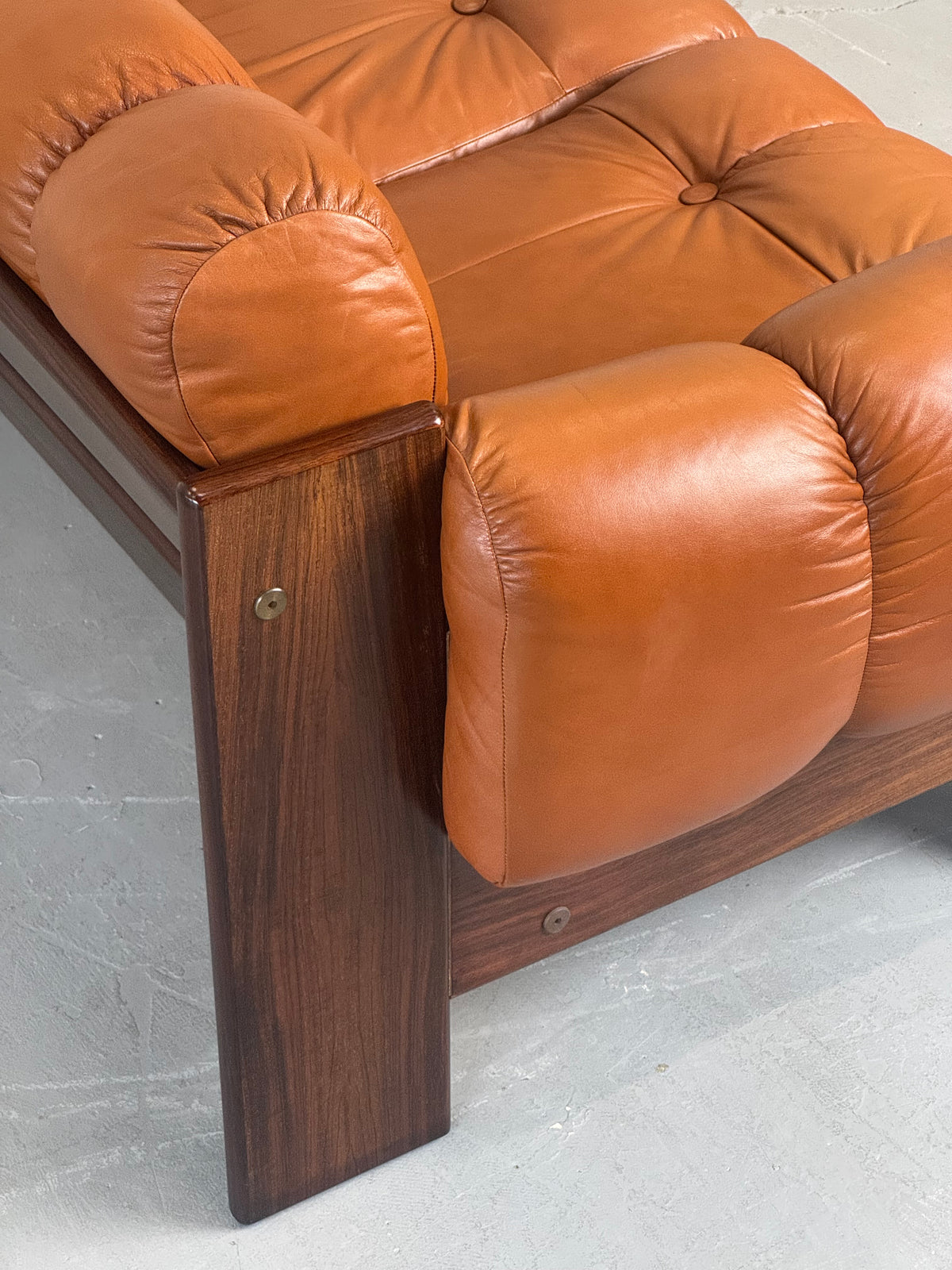 1970s Finnish Cognac Leather and Rosewood Two-Seat Sofa by Kalustekiila